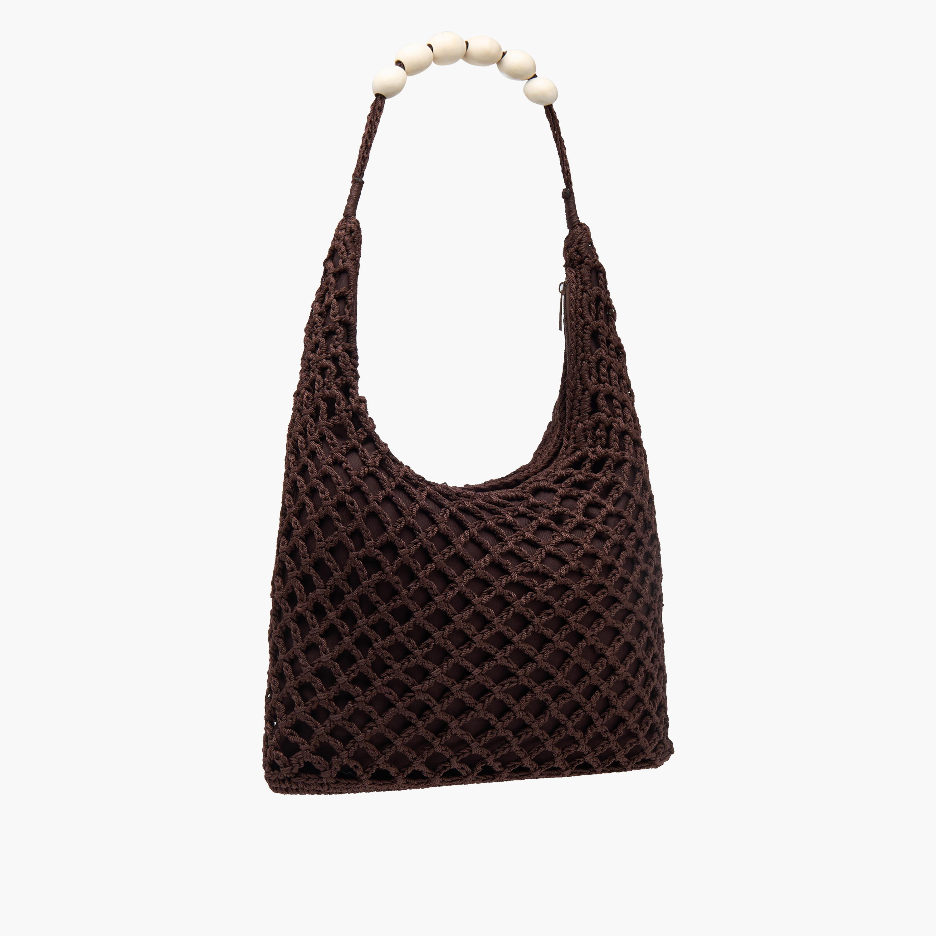 Crochet Tote Bag with Bead Detail and Zip Closure-women-bagsandwallets-handbags-image-4