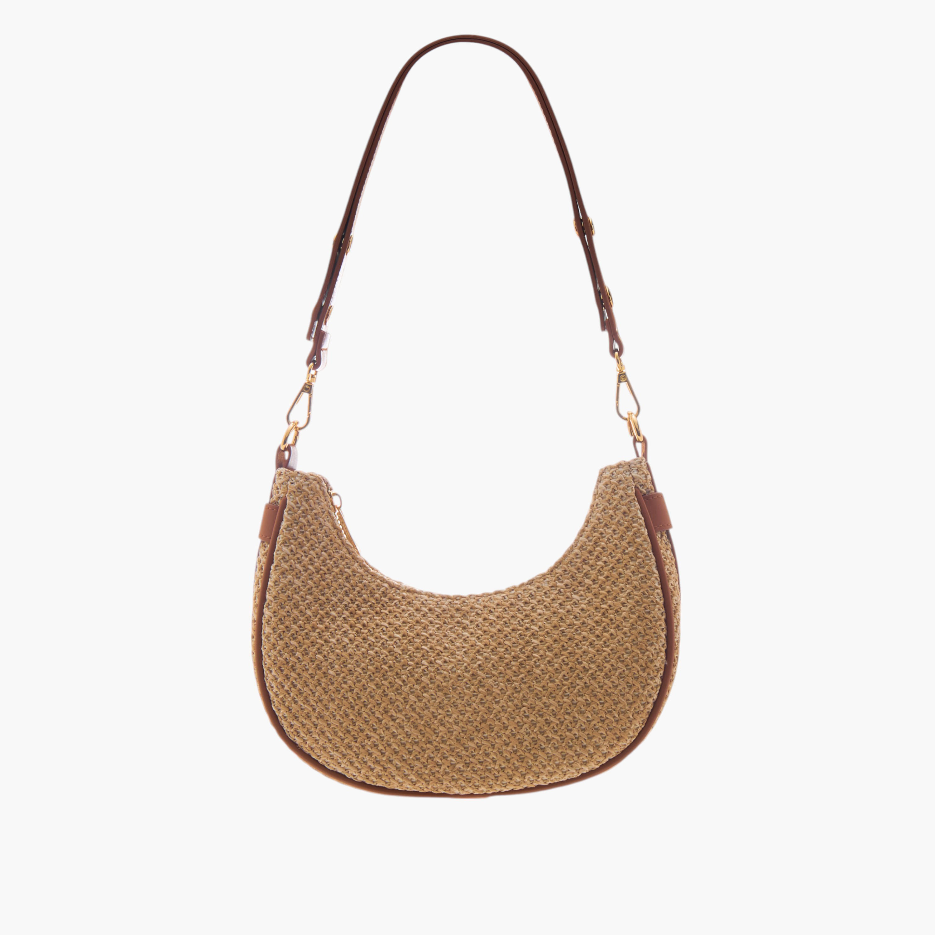 Textured Hobo Bag with Detachable Strap and Zip Closure-women-bagsandwallets-handbags-image-1