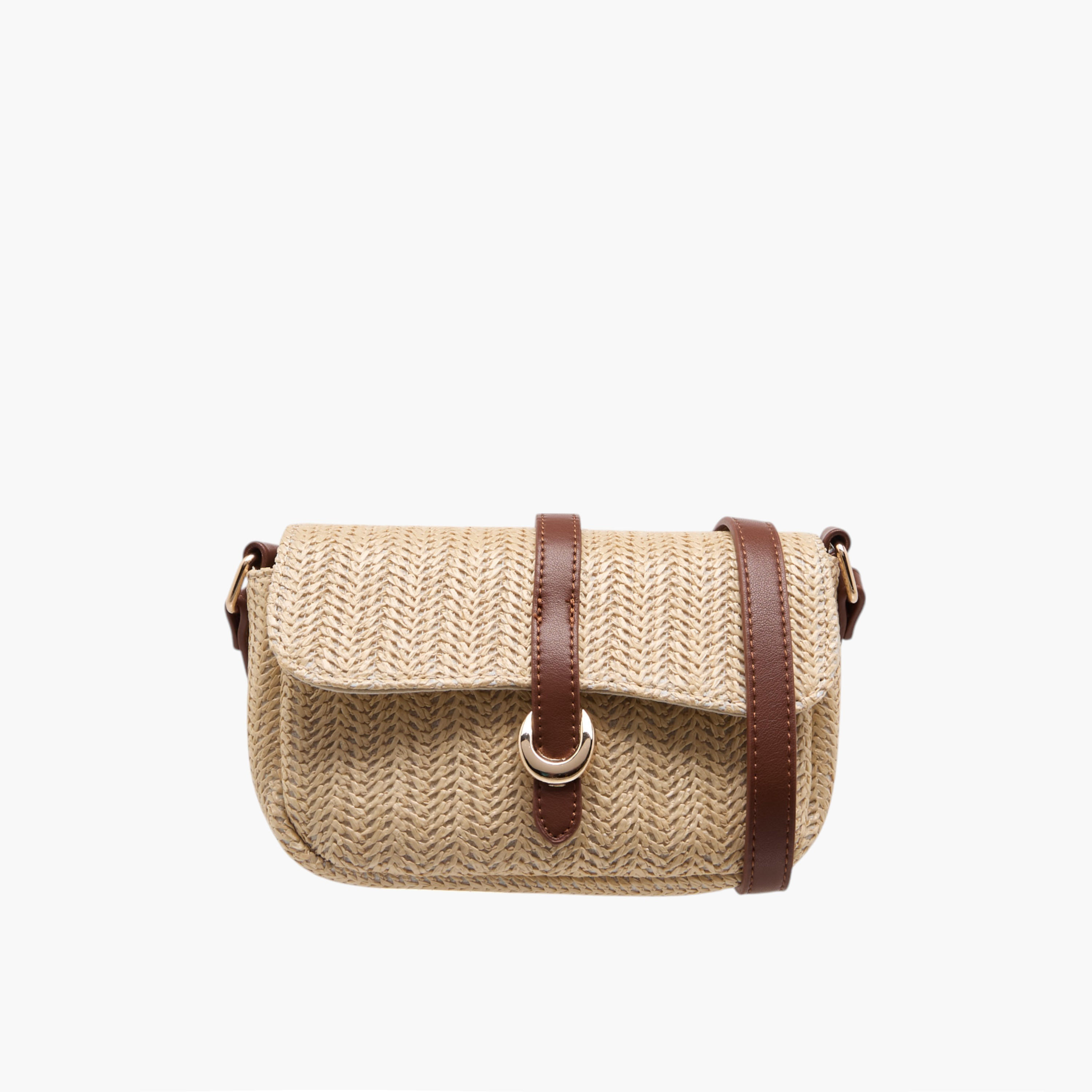 شنطة كروس بودي قش بارزة الملمس بحزام قابل للتعديل وزر إغلاق-women-bagsandwallets-handbags-image-1