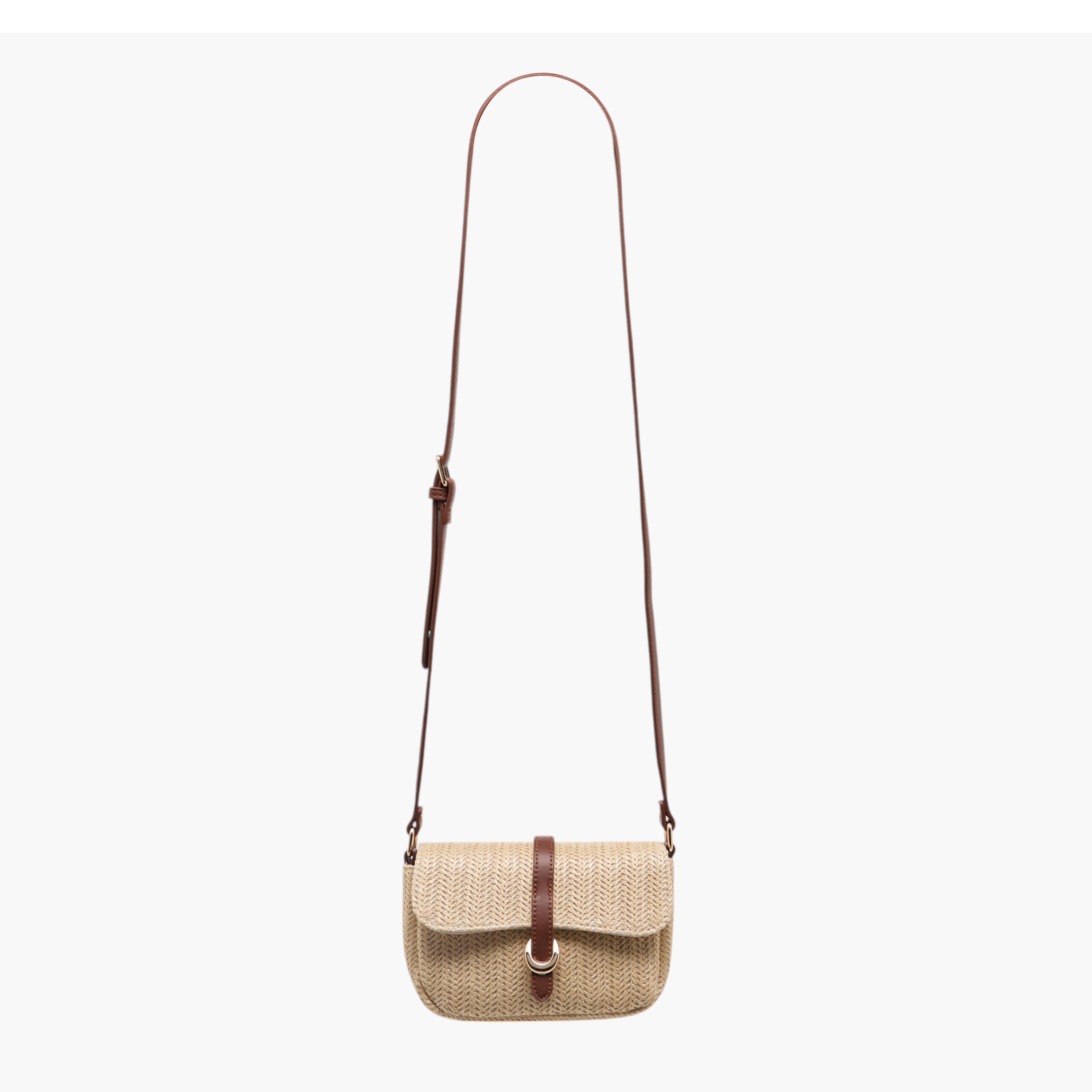 شنطة كروس بودي قش بارزة الملمس بحزام قابل للتعديل وزر إغلاق-women-bagsandwallets-handbags-image-3