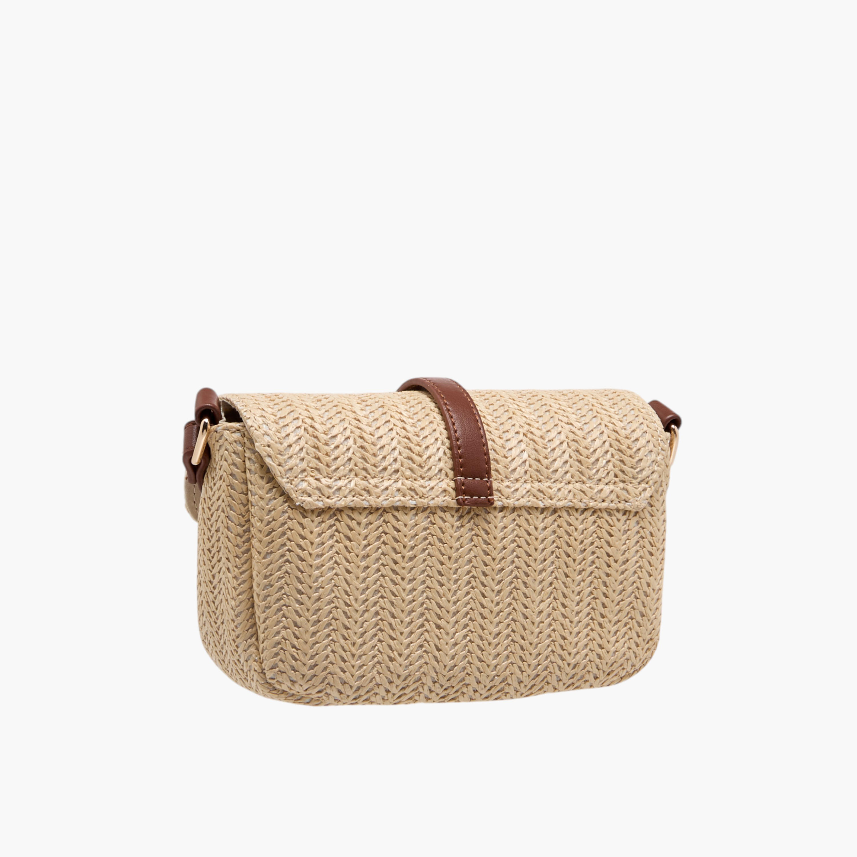 شنطة كروس بودي قش بارزة الملمس بحزام قابل للتعديل وزر إغلاق-women-bagsandwallets-handbags-image-4