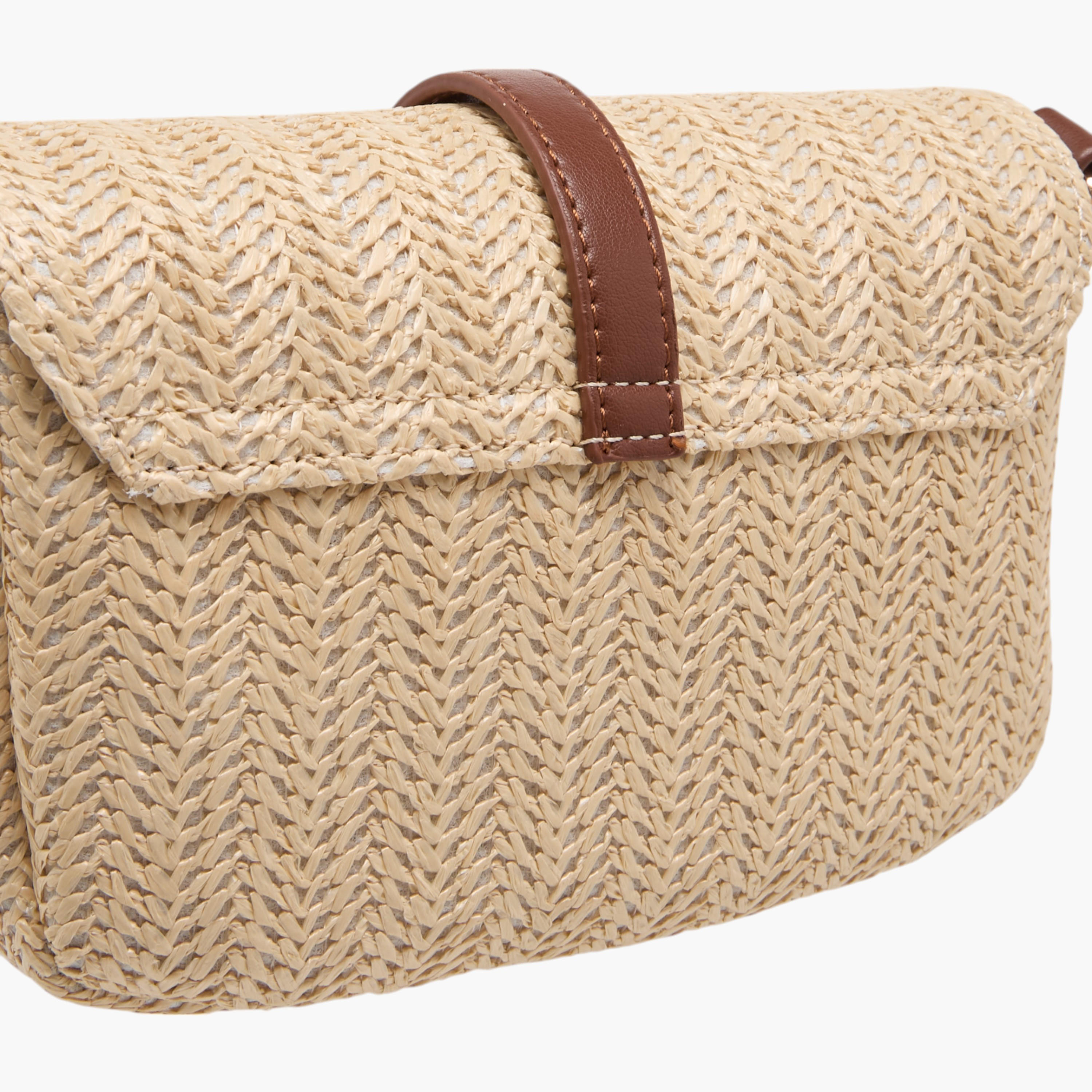 شنطة كروس بودي قش بارزة الملمس بحزام قابل للتعديل وزر إغلاق-women-bagsandwallets-handbags-image-6