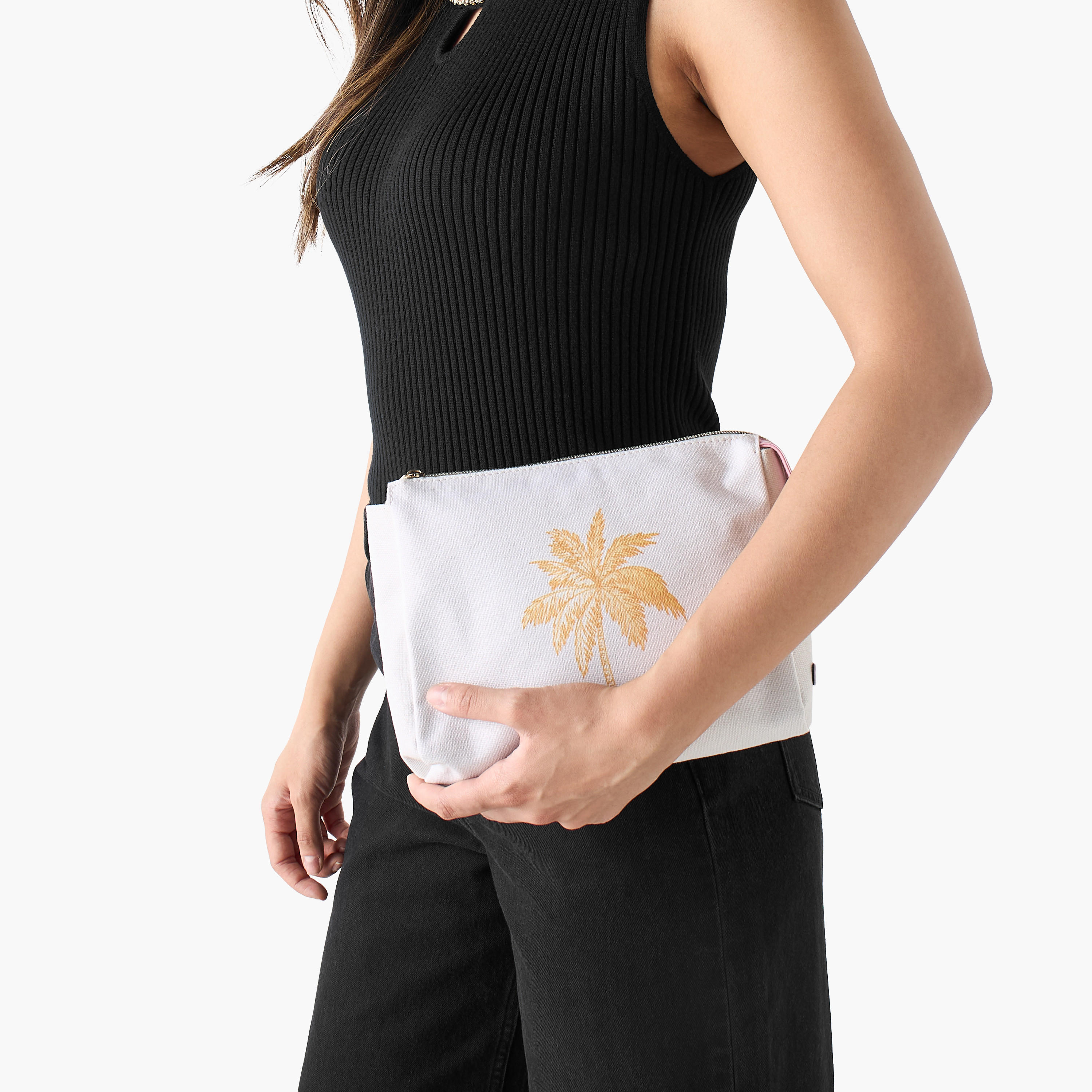 شنطة صغيرة بسحاب إغلاق وطبعات نخيل -women-bagsandwallets-handbags-image-2