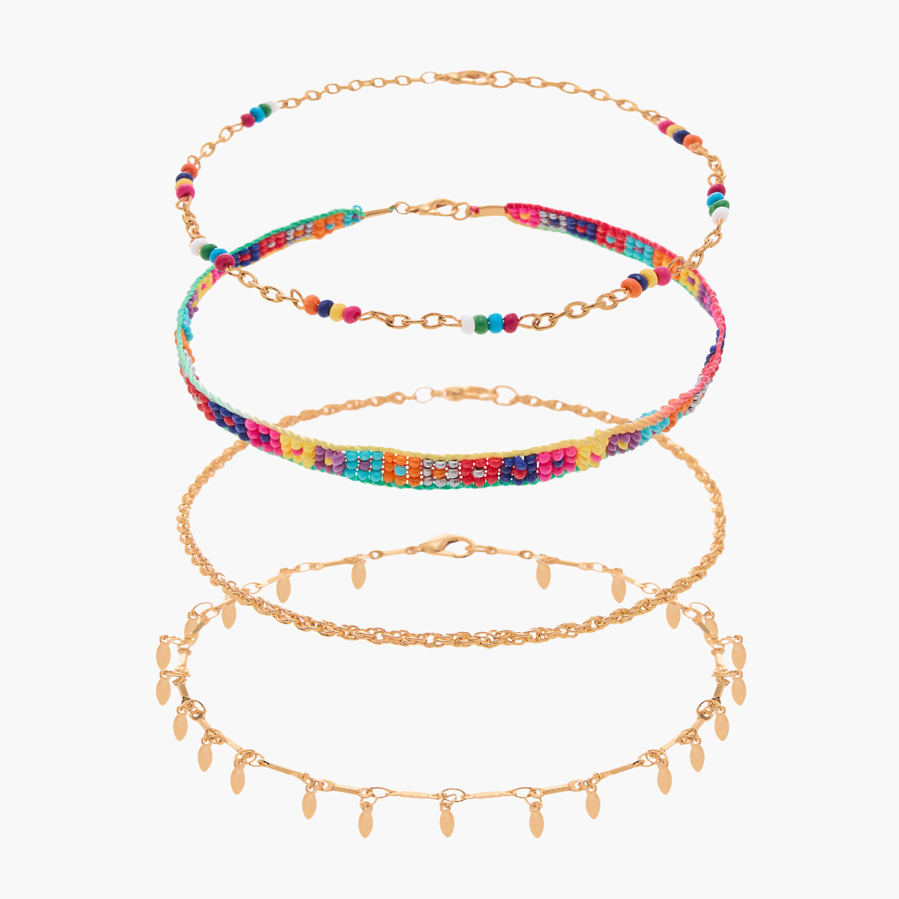 خلخال خرز بمشبك إغلاق - طقم من 4 قطع-women-watchesandjewellery-jewellery-anklets-image-1