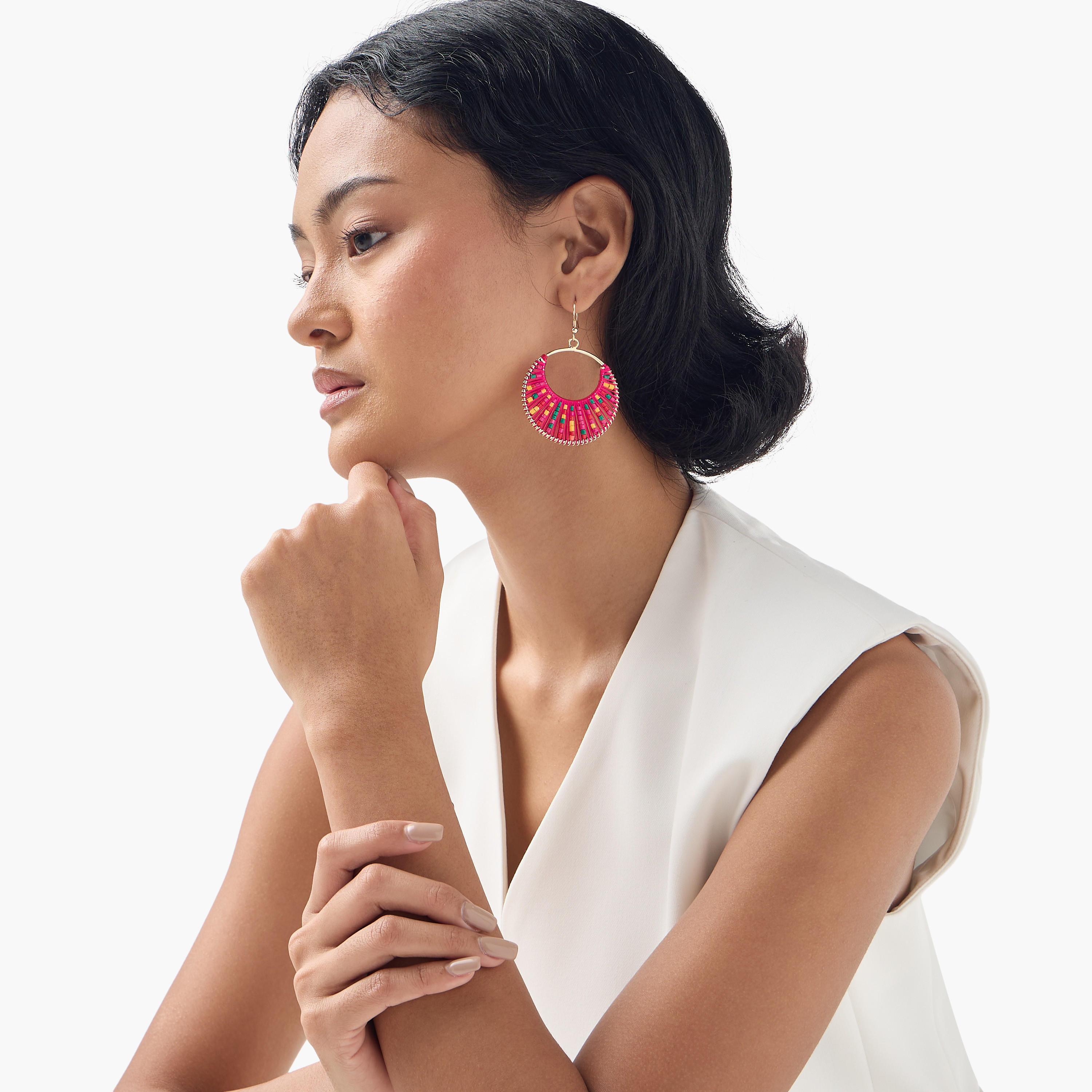 Beaded Hoop Earrings with Fish Hook-women-watchesandjewellery-jewellery-earrings-image-2