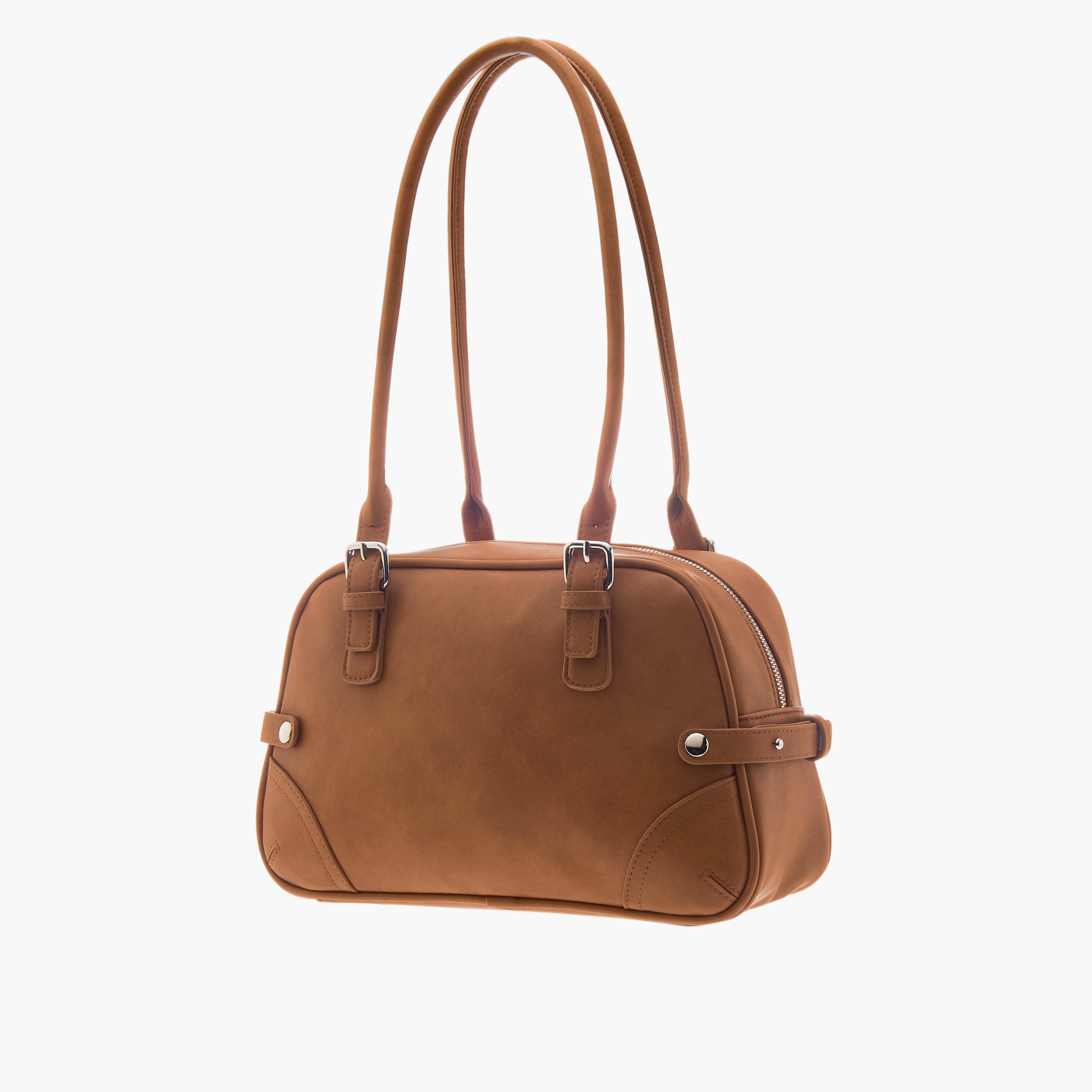 شنطة كتف بمقبض مزدوج وسحاب إغلاق وتفاصيل إبزيم-women-bagsandwallets-handbags-image-3