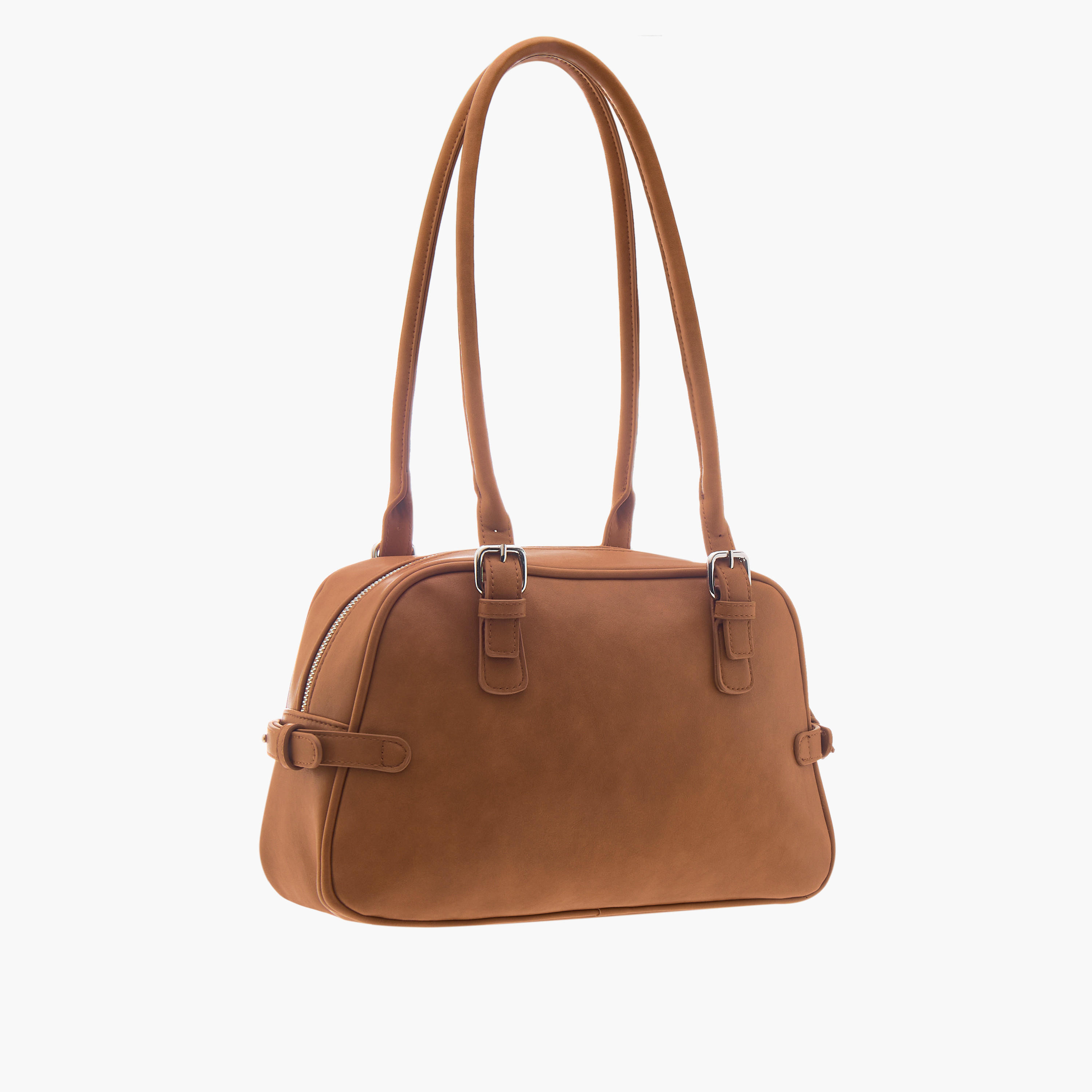 شنطة كتف بمقبض مزدوج وسحاب إغلاق وتفاصيل إبزيم-women-bagsandwallets-handbags-image-4