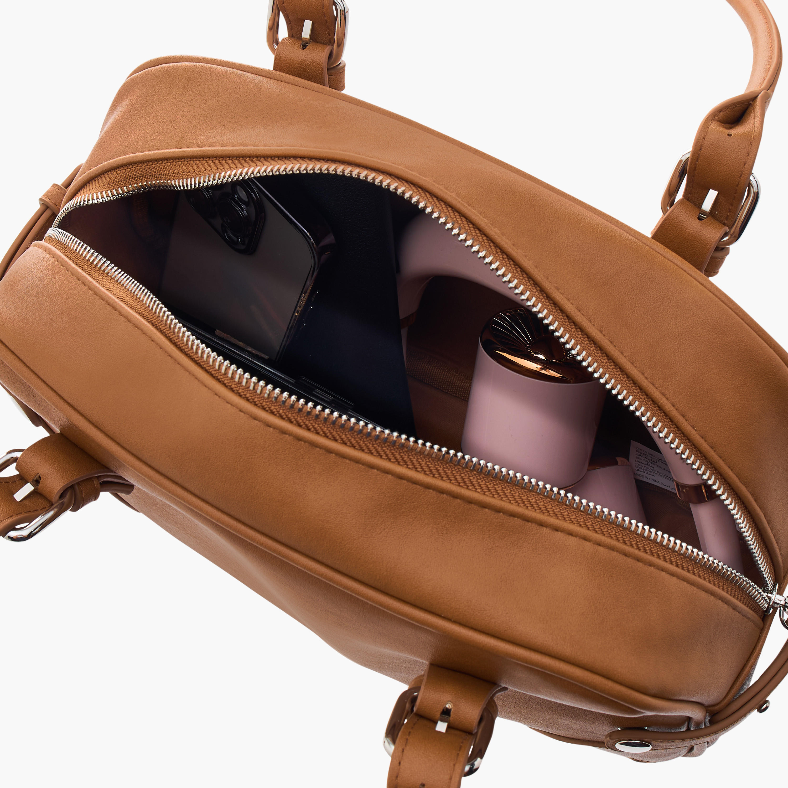 شنطة كتف بمقبض مزدوج وسحاب إغلاق وتفاصيل إبزيم-women-bagsandwallets-handbags-image-8