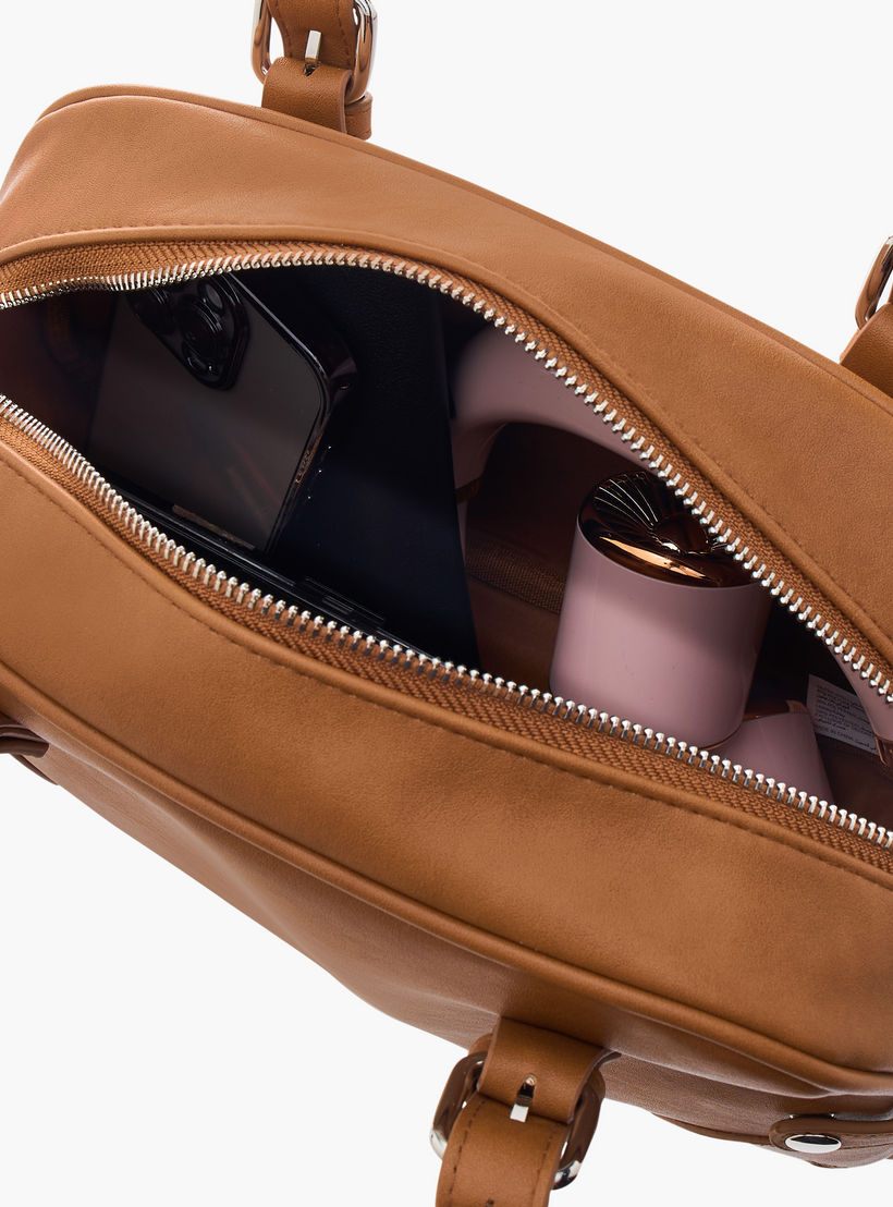 شنطة كتف بمقبض مزدوج وسحاب إغلاق وتفاصيل إبزيم-women-bagsandwallets-handbags-image-8