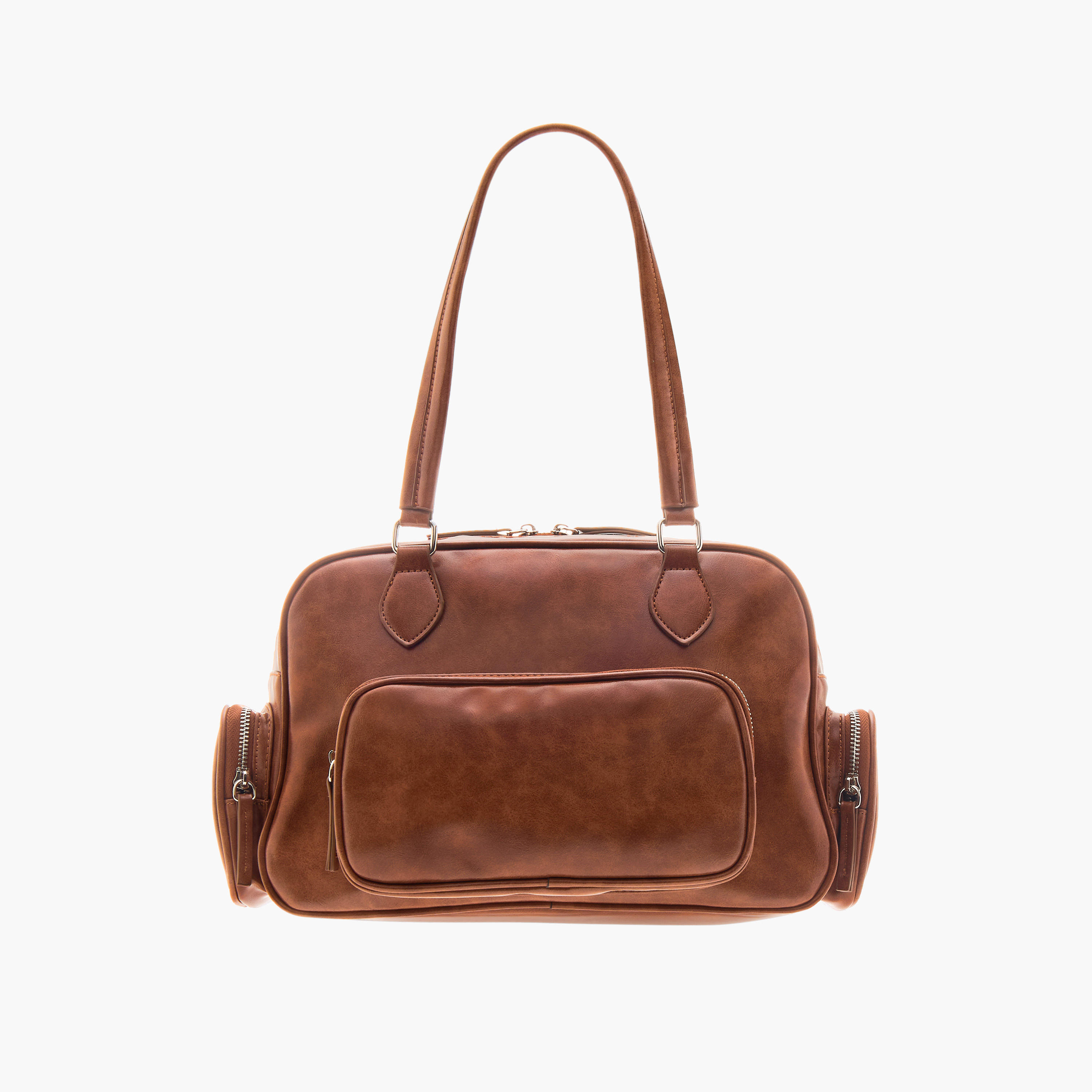 شنطة كتف بمقبض مزدوج وإغلاق سحاب وتفاصيل جيب-women-bagsandwallets-handbags-image-1