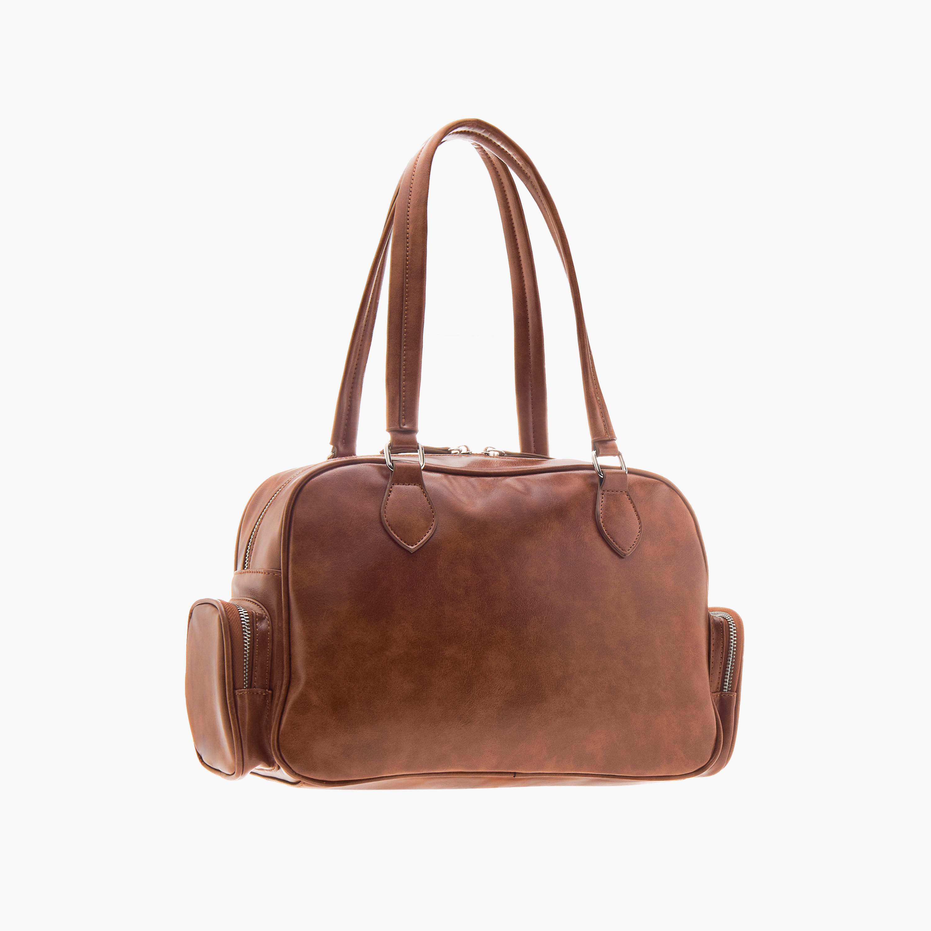 شنطة كتف بمقبض مزدوج وإغلاق سحاب وتفاصيل جيب-women-bagsandwallets-handbags-image-4