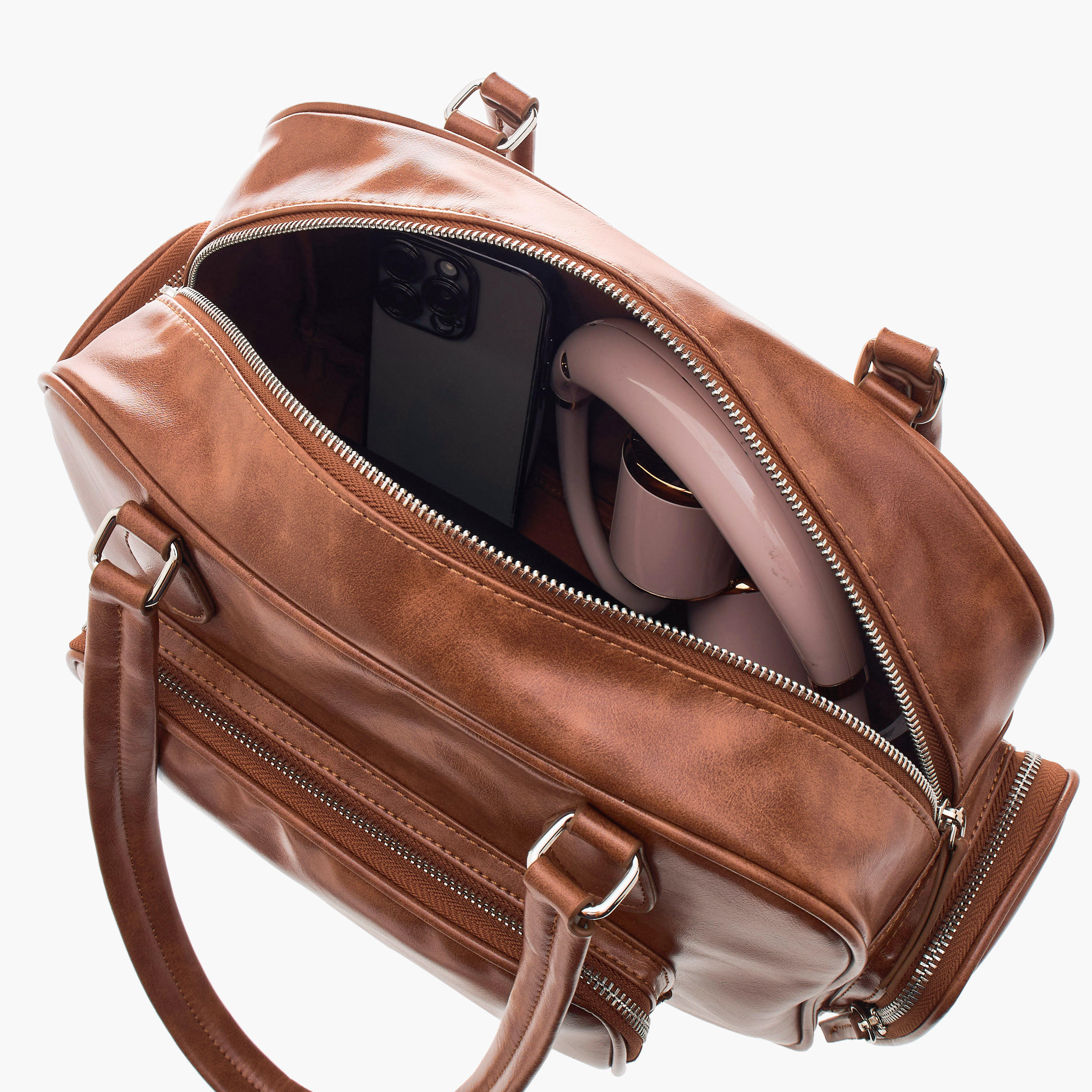 شنطة كتف بمقبض مزدوج وإغلاق سحاب وتفاصيل جيب-women-bagsandwallets-handbags-image-7