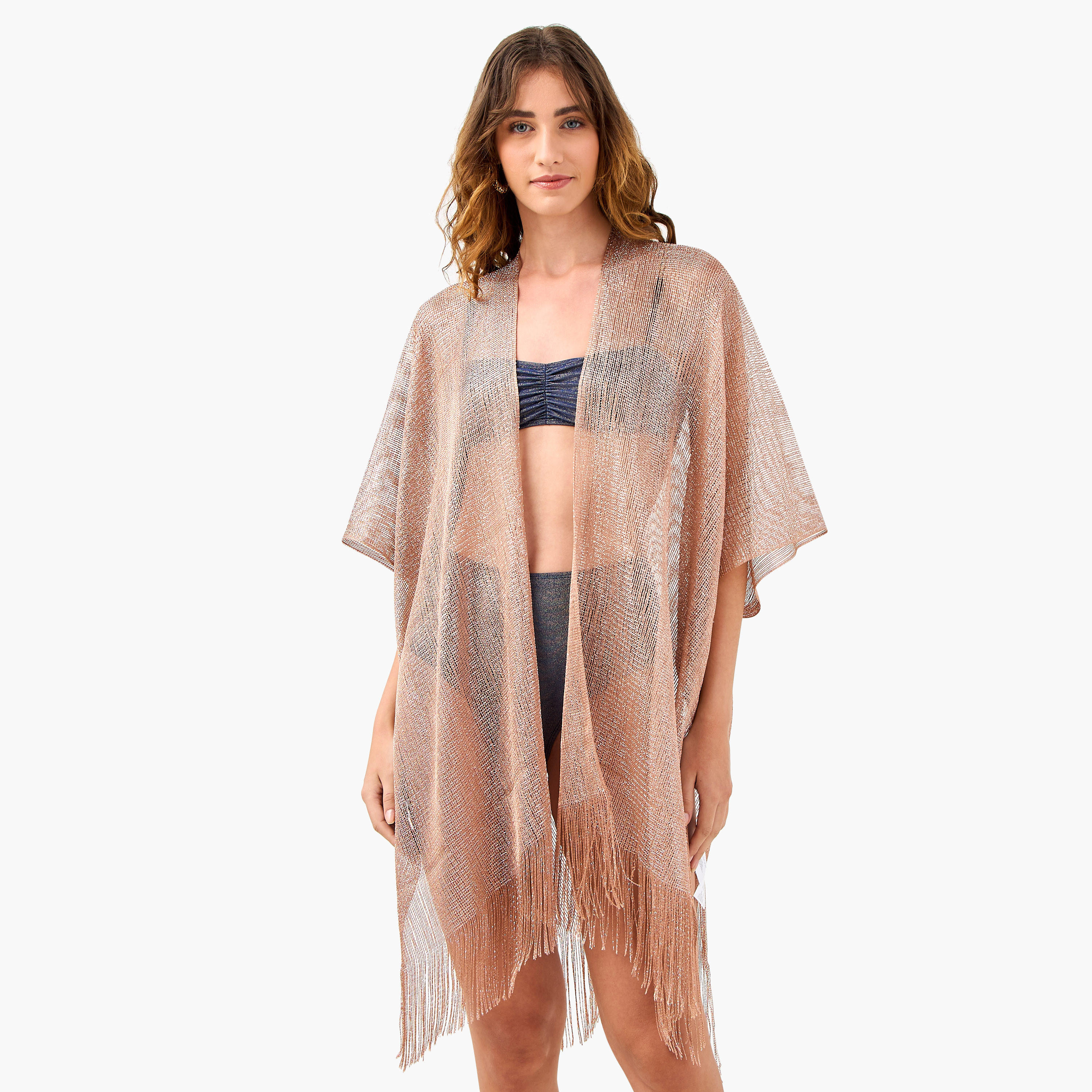 سترة لوريكس بارزة الملمس مفتوحة من الأمام بشراشيب-women-clothing-swimandbeach-beachwear-image-1