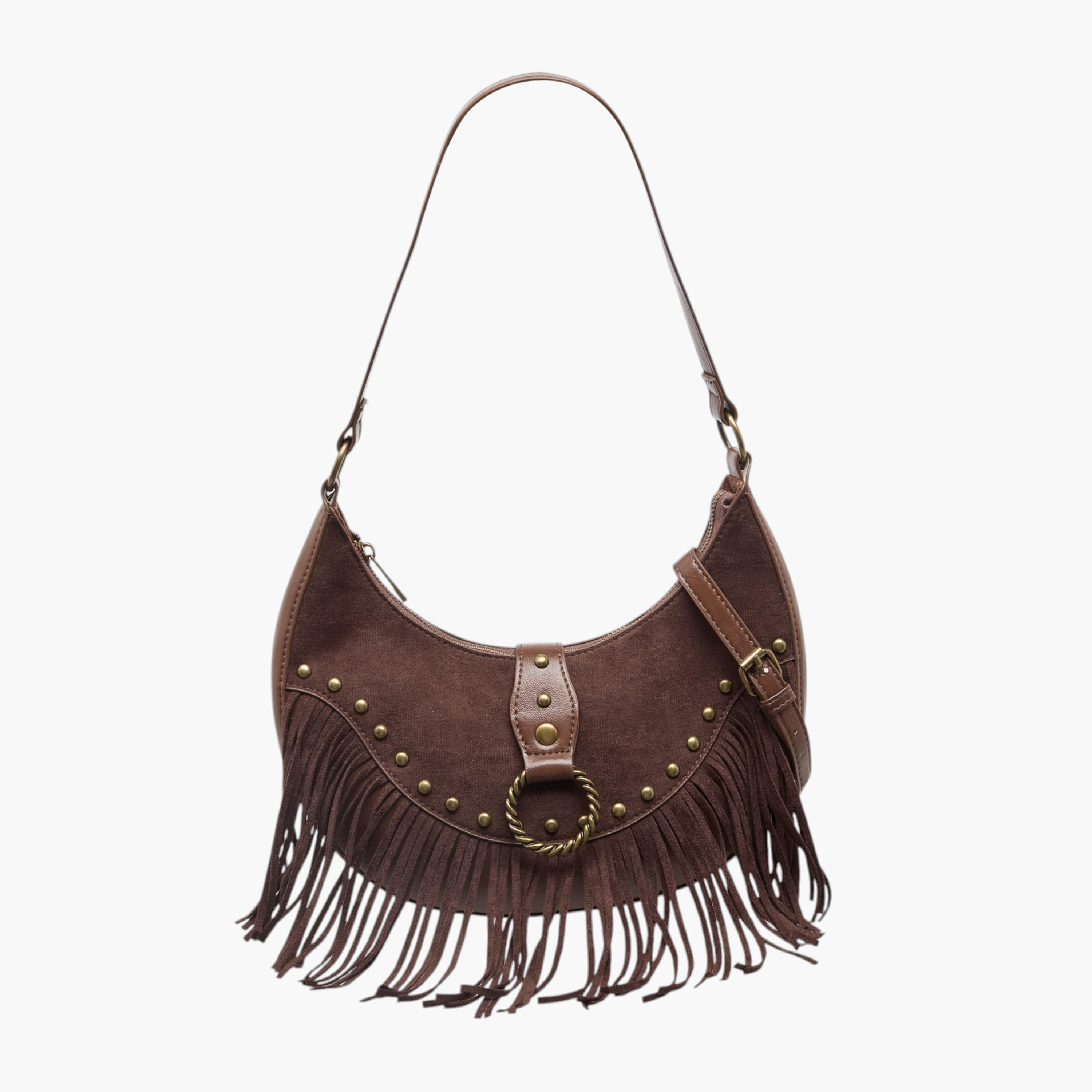 شنطة كتف مزينة بشراشيب مع حزام قابل للتعديل وسحاب إغلاق-women-bagsandwallets-handbags-image-1