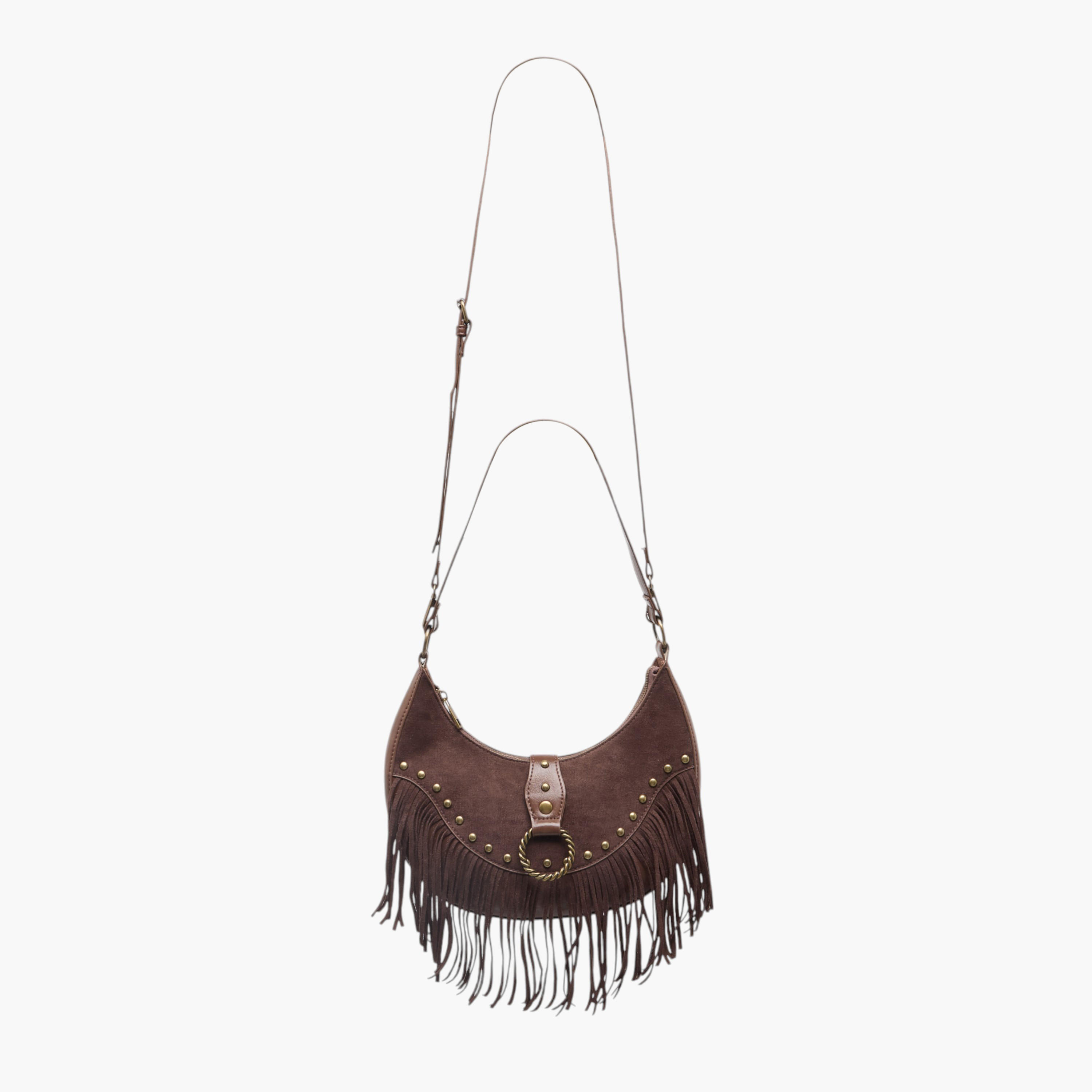 شنطة كتف مزينة بشراشيب مع حزام قابل للتعديل وسحاب إغلاق-women-bagsandwallets-handbags-image-3
