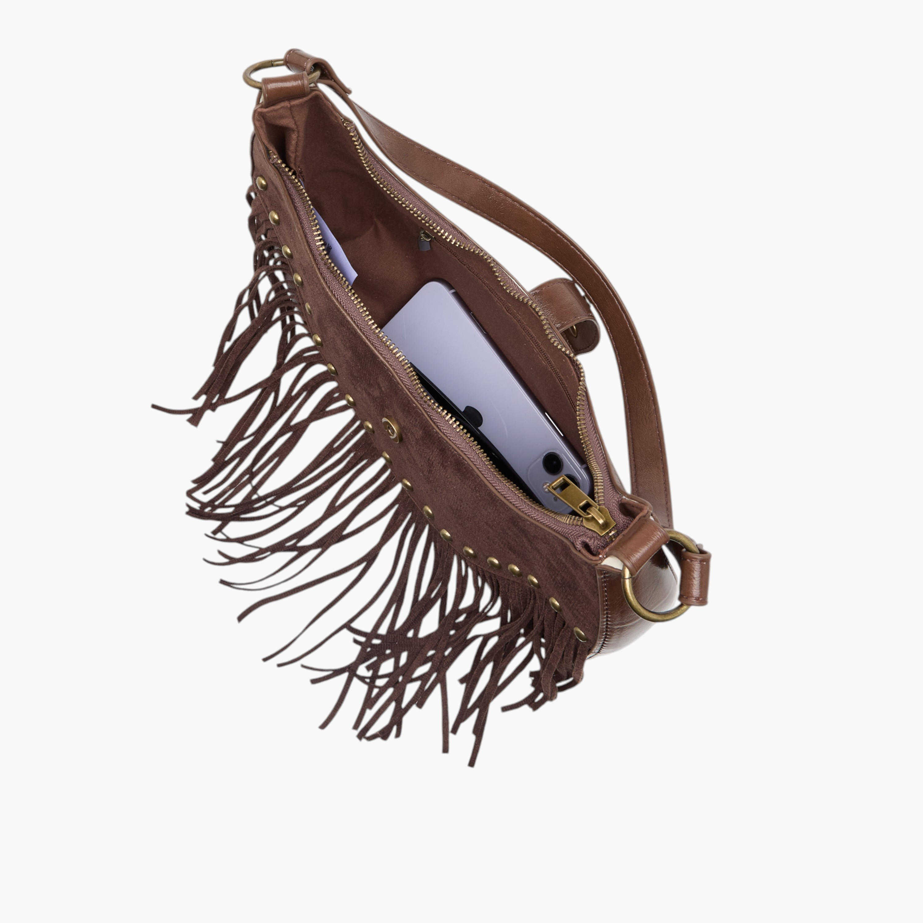 شنطة كتف مزينة بشراشيب مع حزام قابل للتعديل وسحاب إغلاق-women-bagsandwallets-handbags-image-9