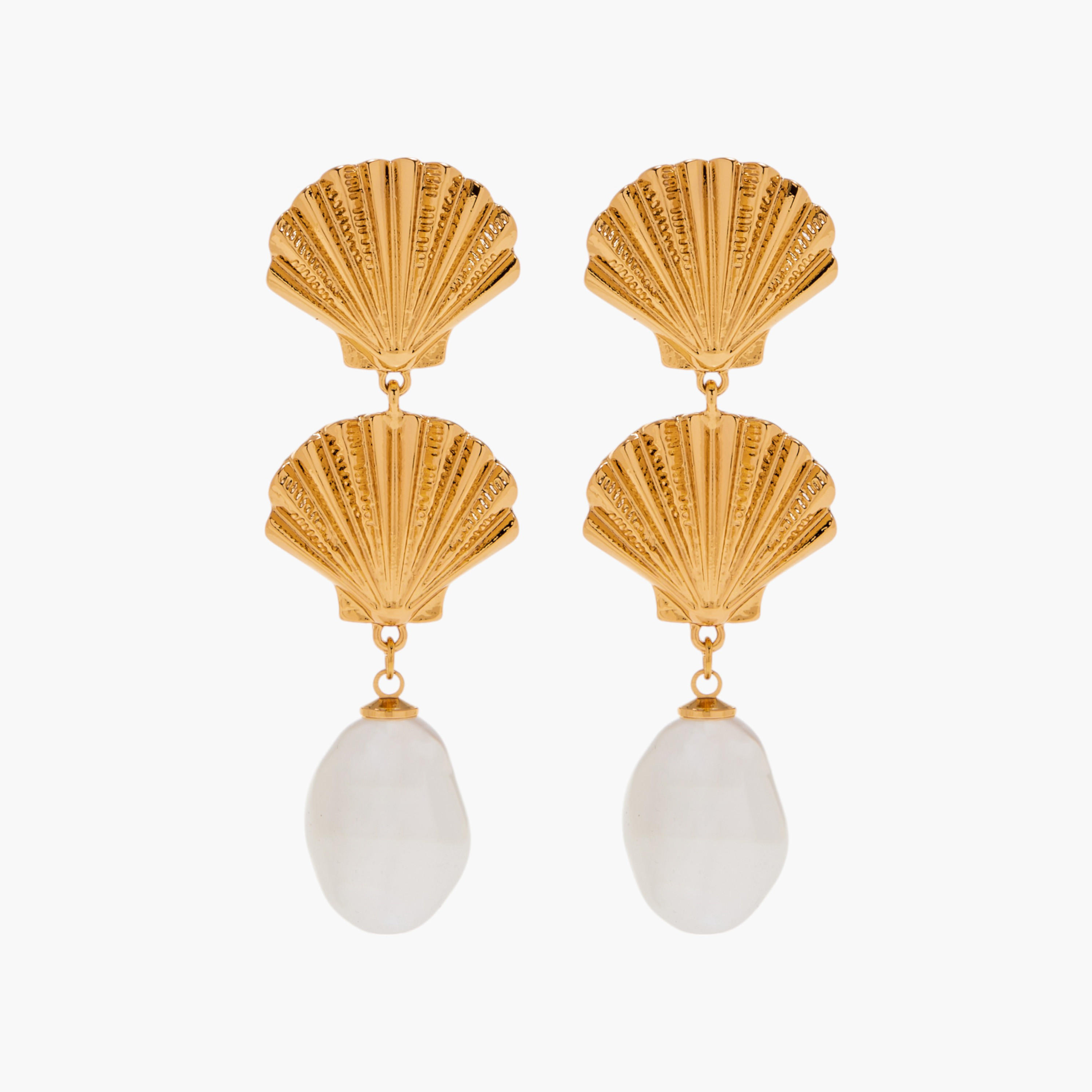 Pearl Accent Shell Shape Drop Earrings with Pushback Closure-women-watchesandjewellery-jewellery-earrings-image-1