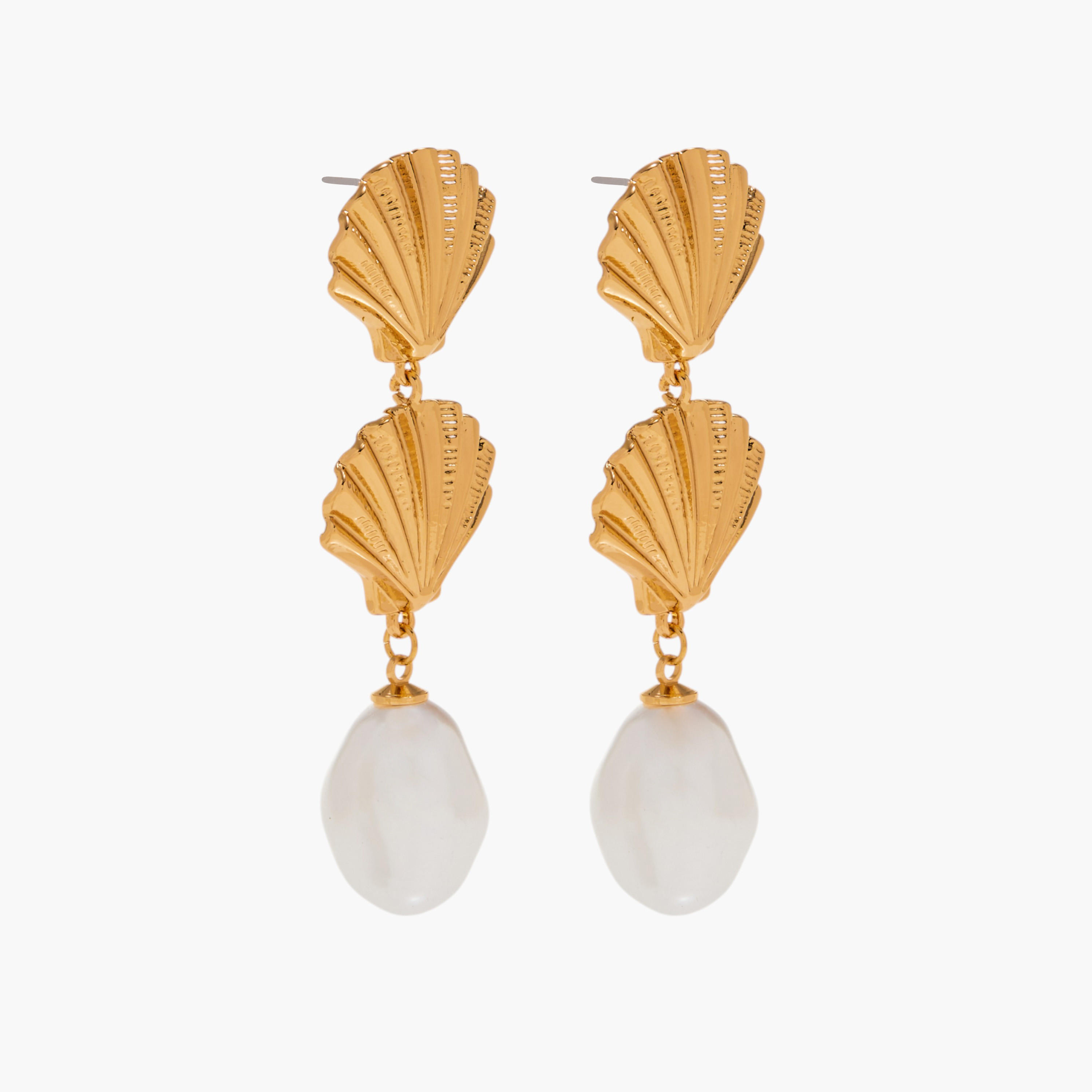 Pearl Accent Shell Shape Drop Earrings with Pushback Closure-women-watchesandjewellery-jewellery-earrings-image-3