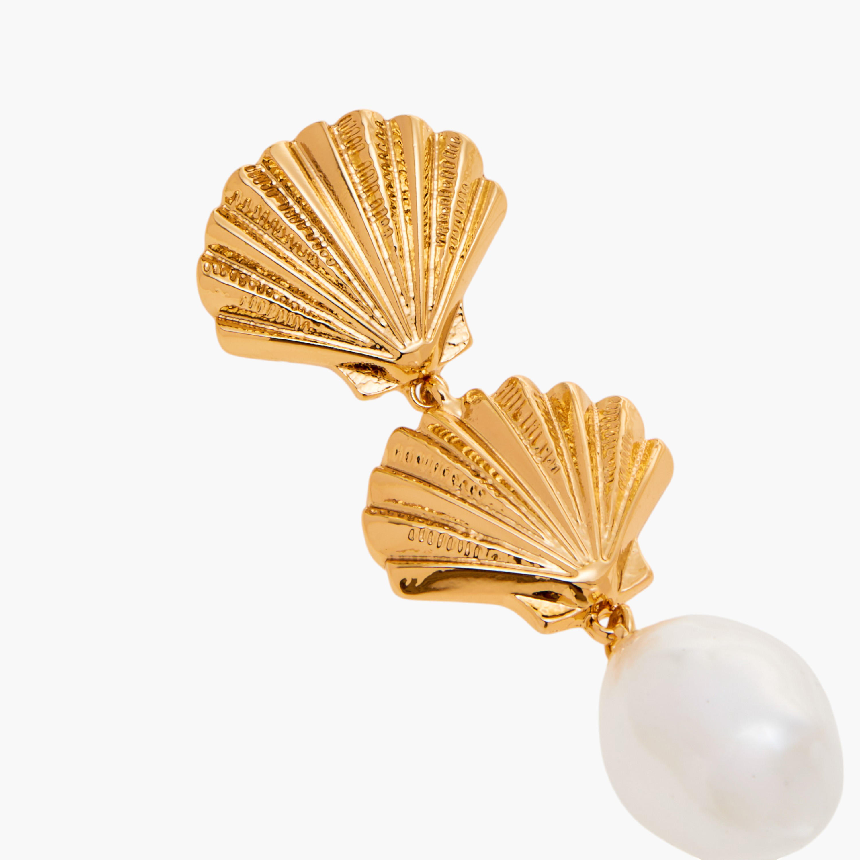Pearl Accent Shell Shape Drop Earrings with Pushback Closure-women-watchesandjewellery-jewellery-earrings-image-4