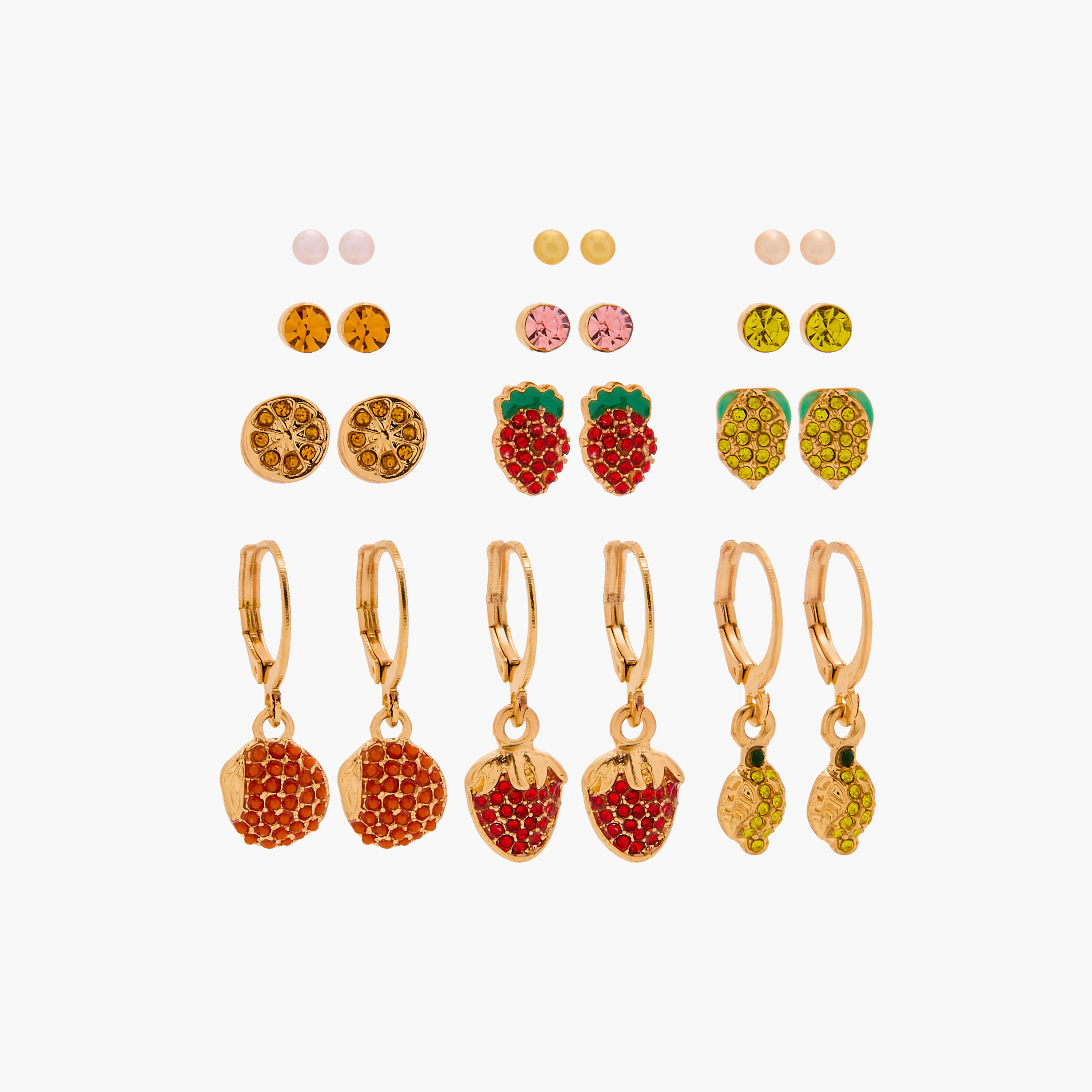 حلقان ميتاليك متنوعة - طقم 12 زوج-women-watchesandjewellery-jewellery-earrings-image-1