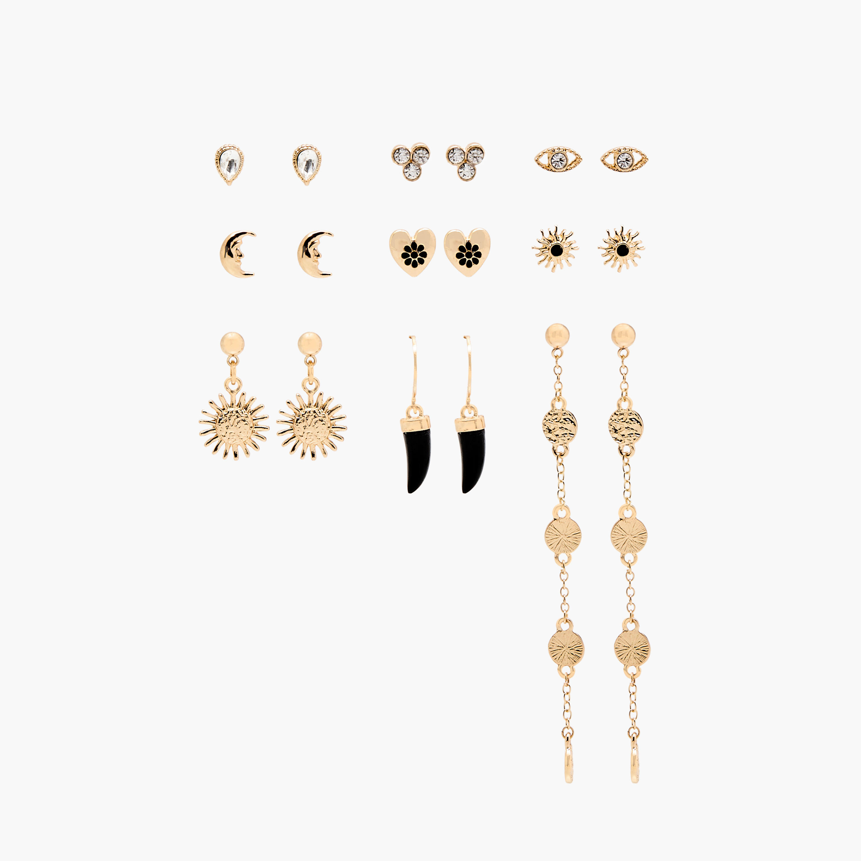 Set of 9 - Assorted Metallic Earrings with Pushback Closure-women-watchesandjewellery-jewellery-earrings-image-1