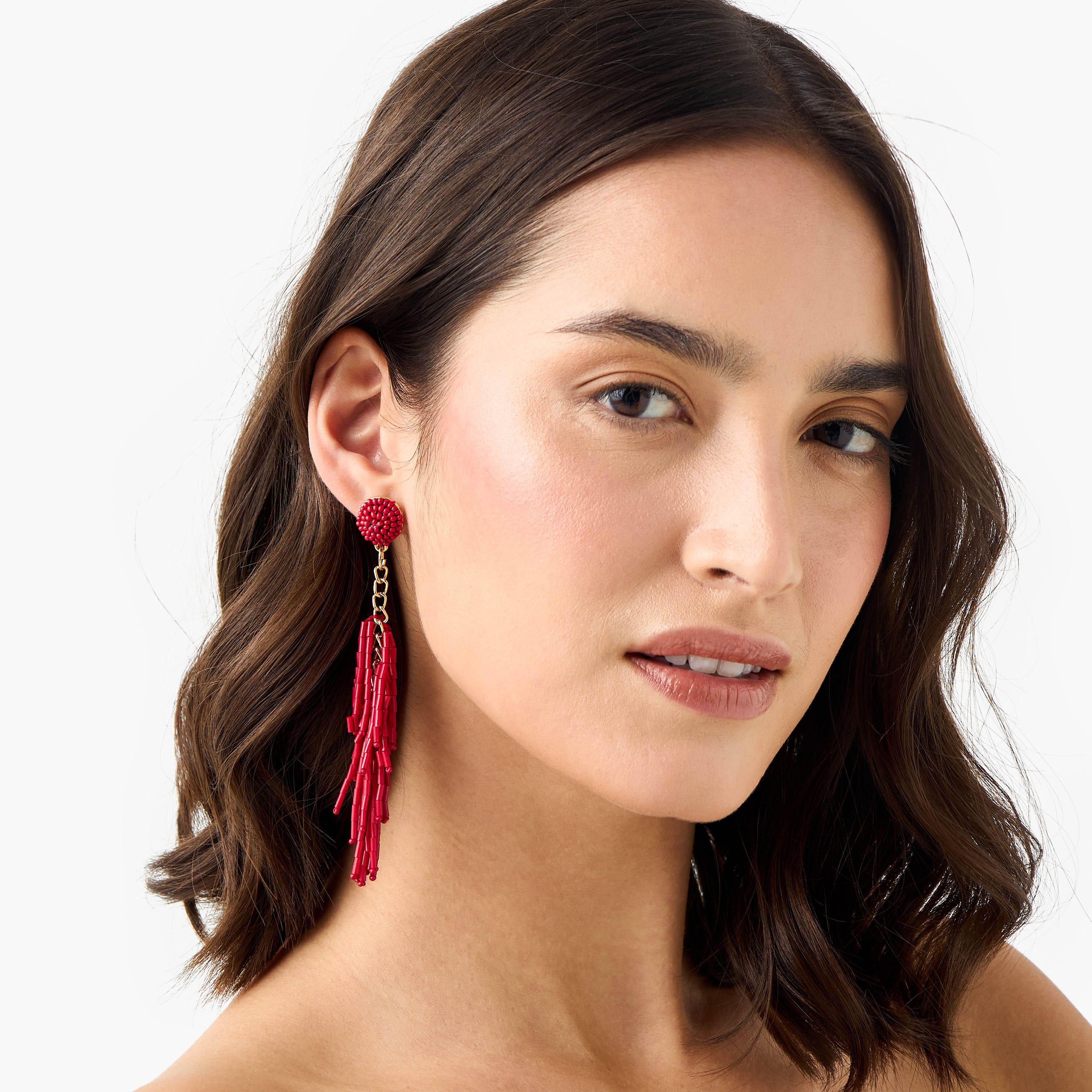 Embellished Tassel Drop Earrings with Pushback Closure-women-watchesandjewellery-jewellery-earrings-image-2