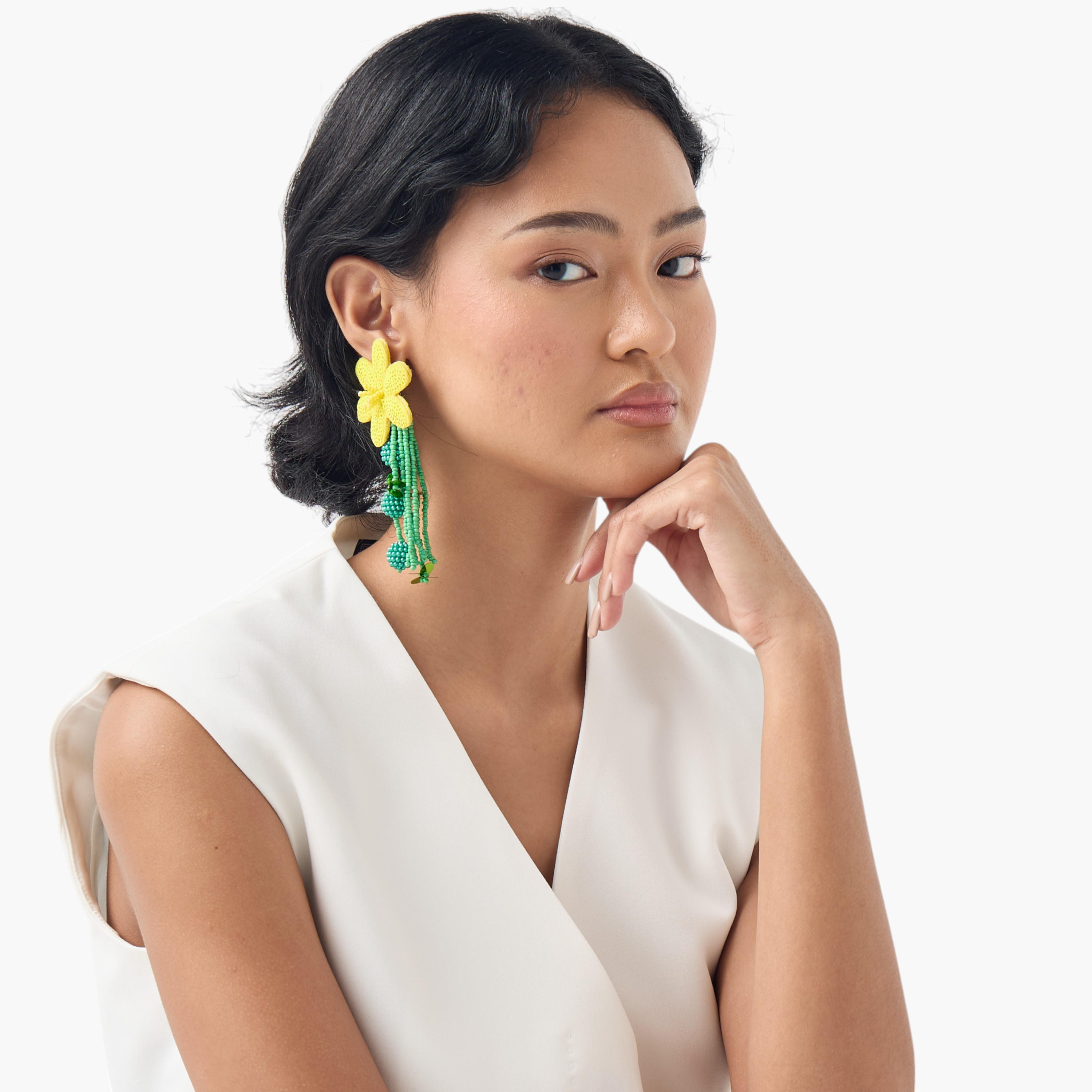 Beaded Floral Dangler Earrings with Pushback Closure-women-watchesandjewellery-jewellery-earrings-image-2
