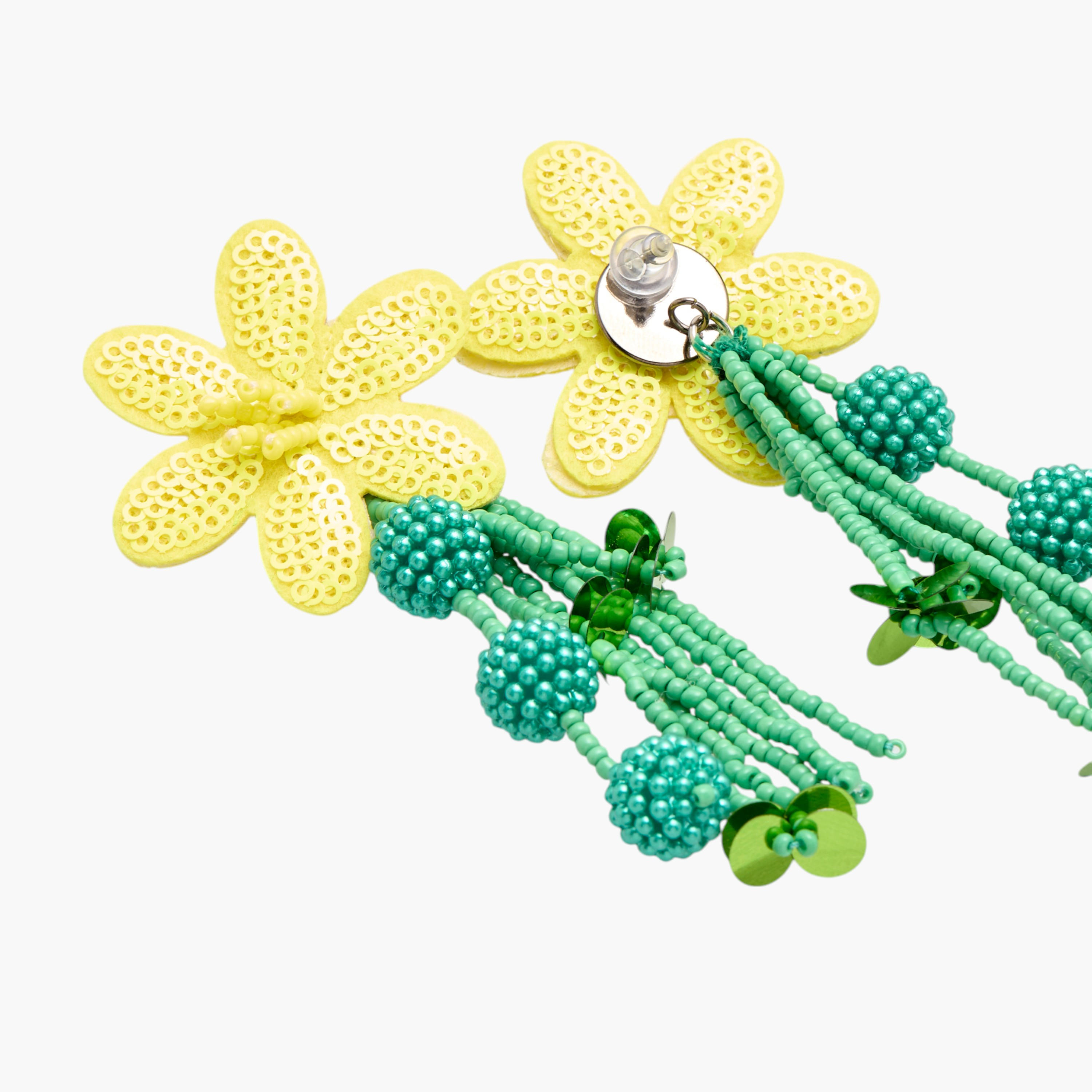 Beaded Floral Dangler Earrings with Pushback Closure-women-watchesandjewellery-jewellery-earrings-image-5