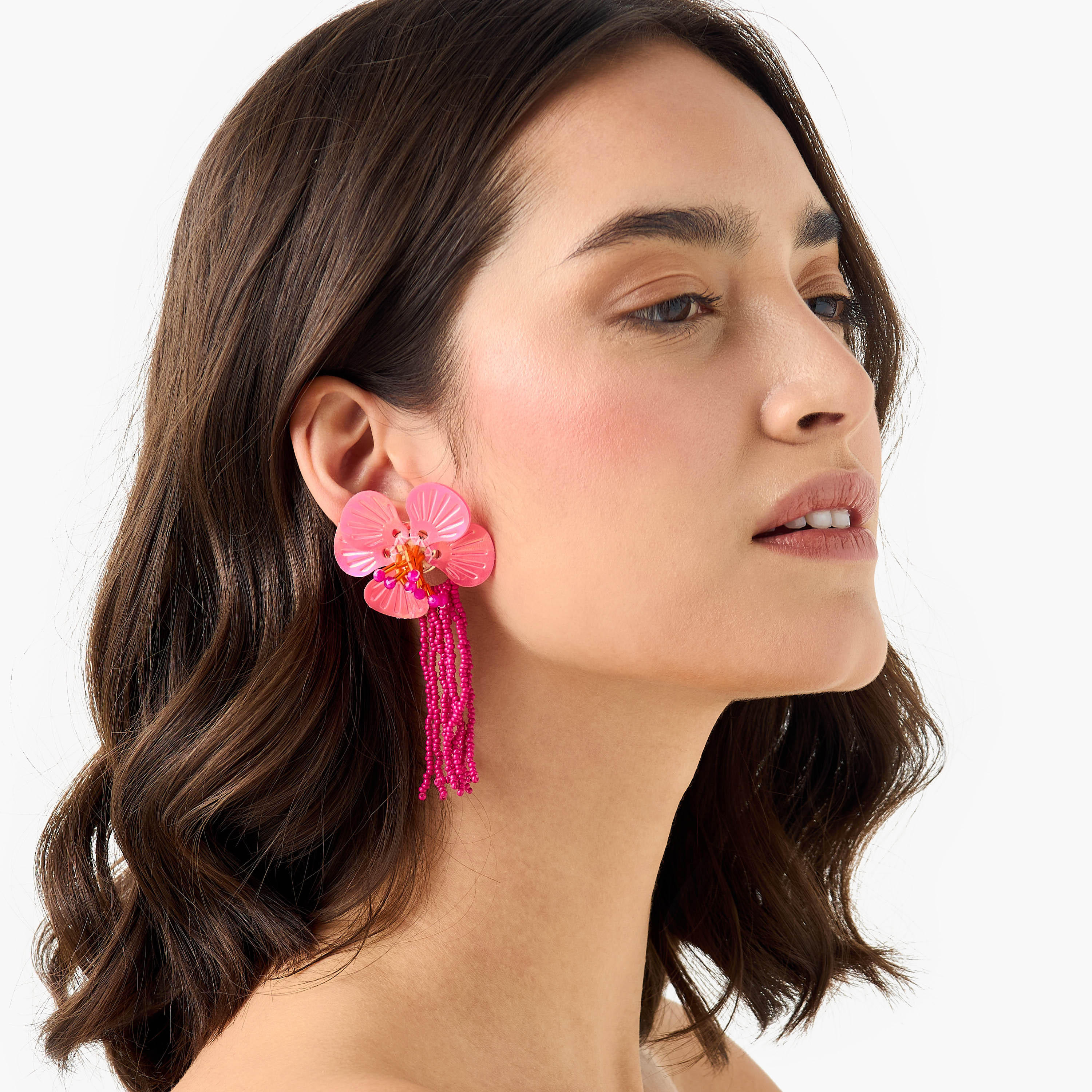 حلق زهرة بشرابة مع مكبس إغلاق خلفي-women-watchesandjewellery-jewellery-earrings-image-2