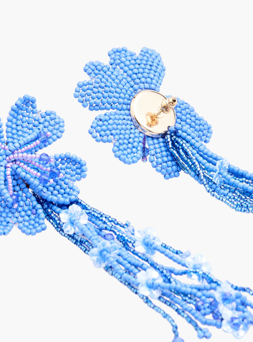 حلق بتصميم زهري مرصع بالخرز وشُرّابات ومكبس إغلاق خلفي-women-watchesandjewellery-jewellery-earrings-image-1