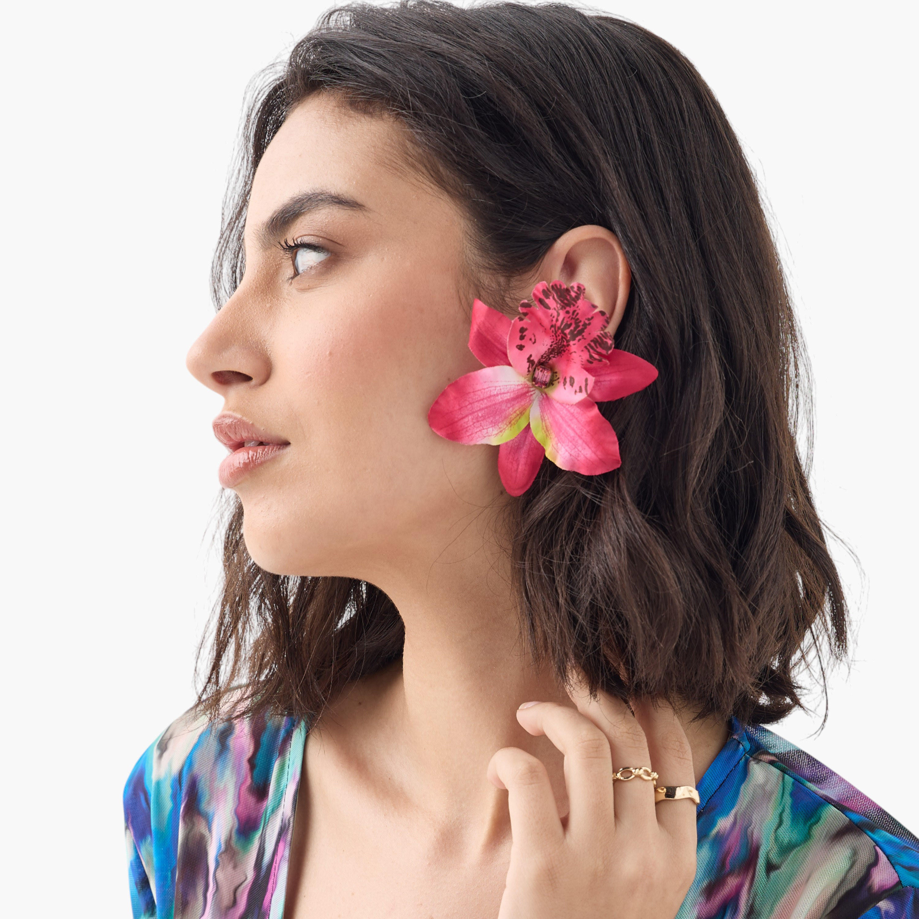 Orchid Fabric Earrings with Pushback Closure-women-watchesandjewellery-jewellery-earrings-image-2