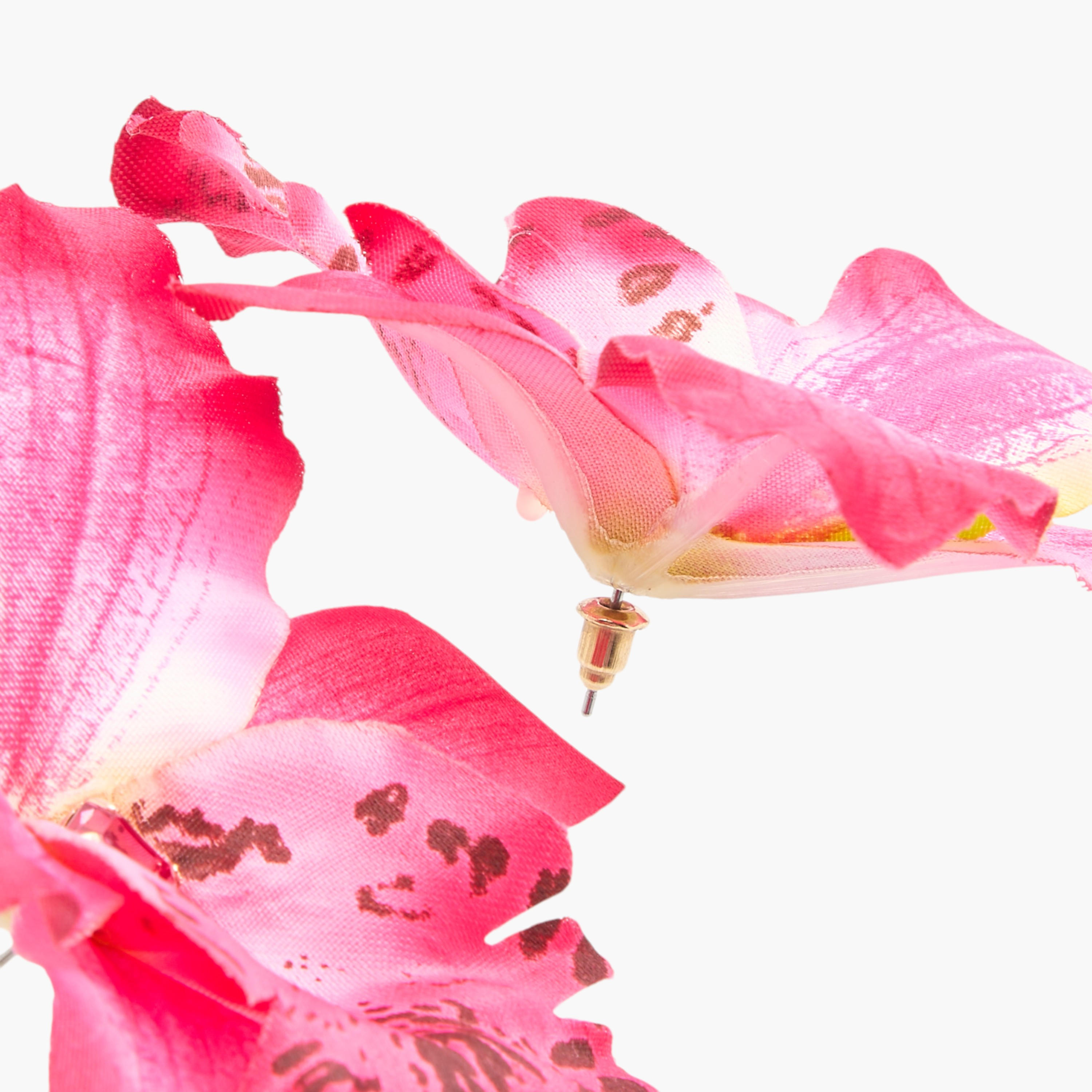 Orchid Fabric Earrings with Pushback Closure-women-watchesandjewellery-jewellery-earrings-image-5