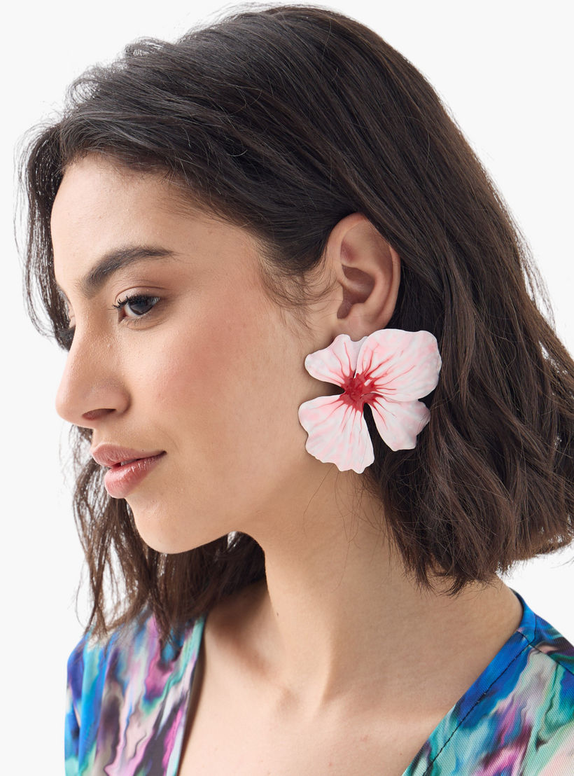 Orchid Metallic Earrings with Pushback Closure-women-watchesandjewellery-jewellery-earrings-image-2
