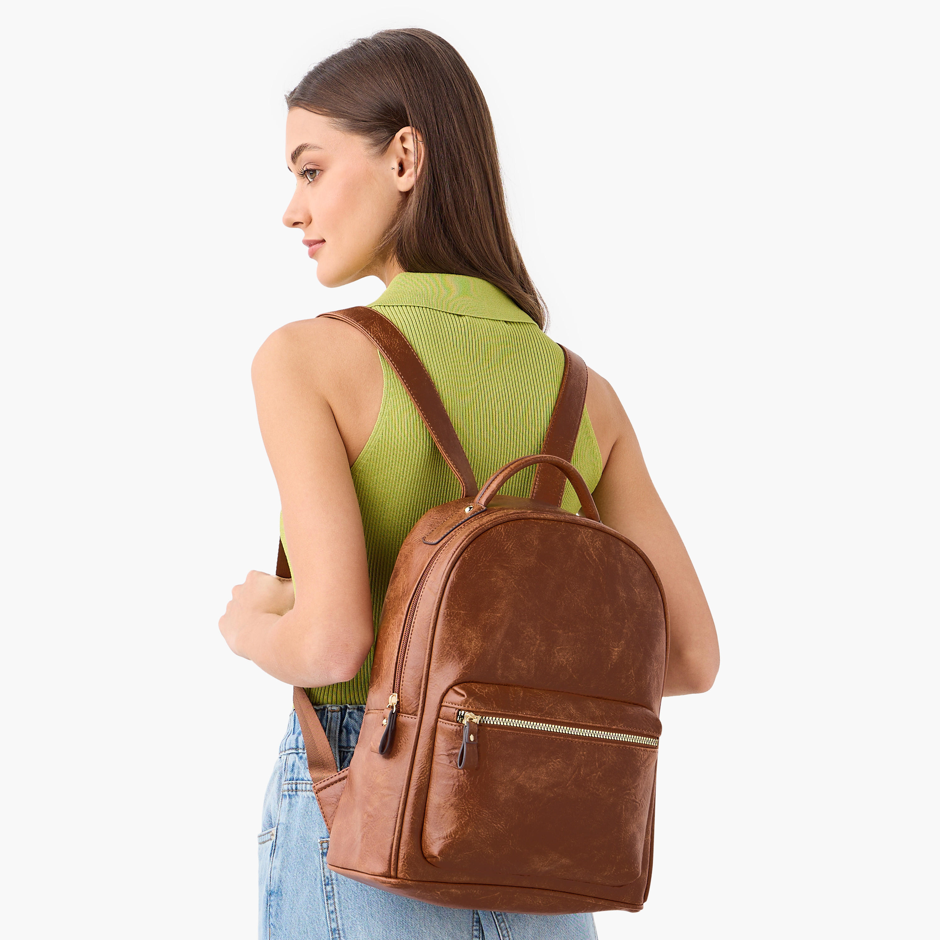 شنطة ظهر بارزة الملمس بأحزمة ظهر قابلة للتعديل وإغلاق سحاب-women-bagsandwallets-backpacks-image-6