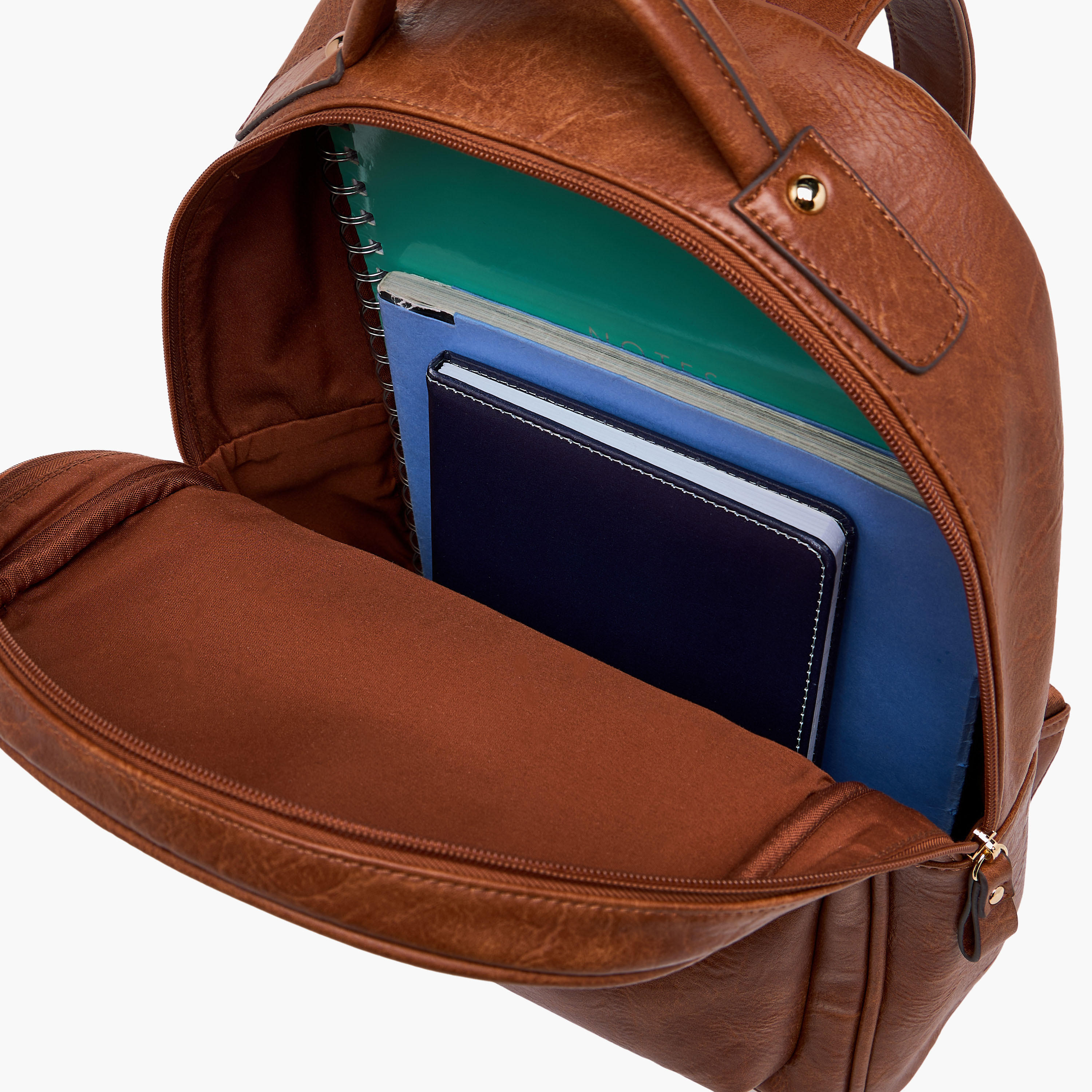 شنطة ظهر بارزة الملمس بأحزمة ظهر قابلة للتعديل وإغلاق سحاب-women-bagsandwallets-backpacks-image-1