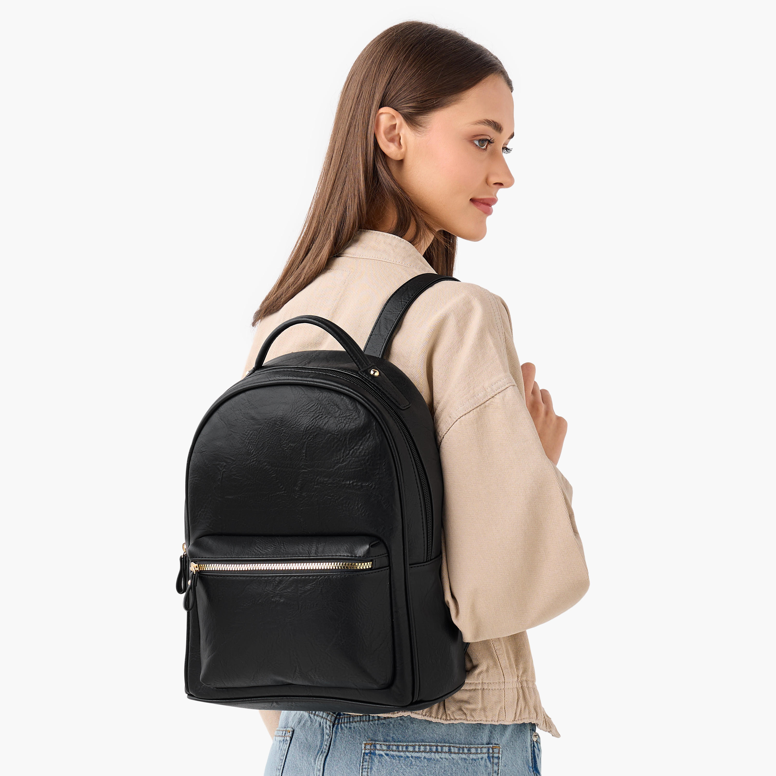 Textured Backpack with Adjustable Shoulder Straps and Zip Closure-women-bagsandwallets-backpacks-image-2