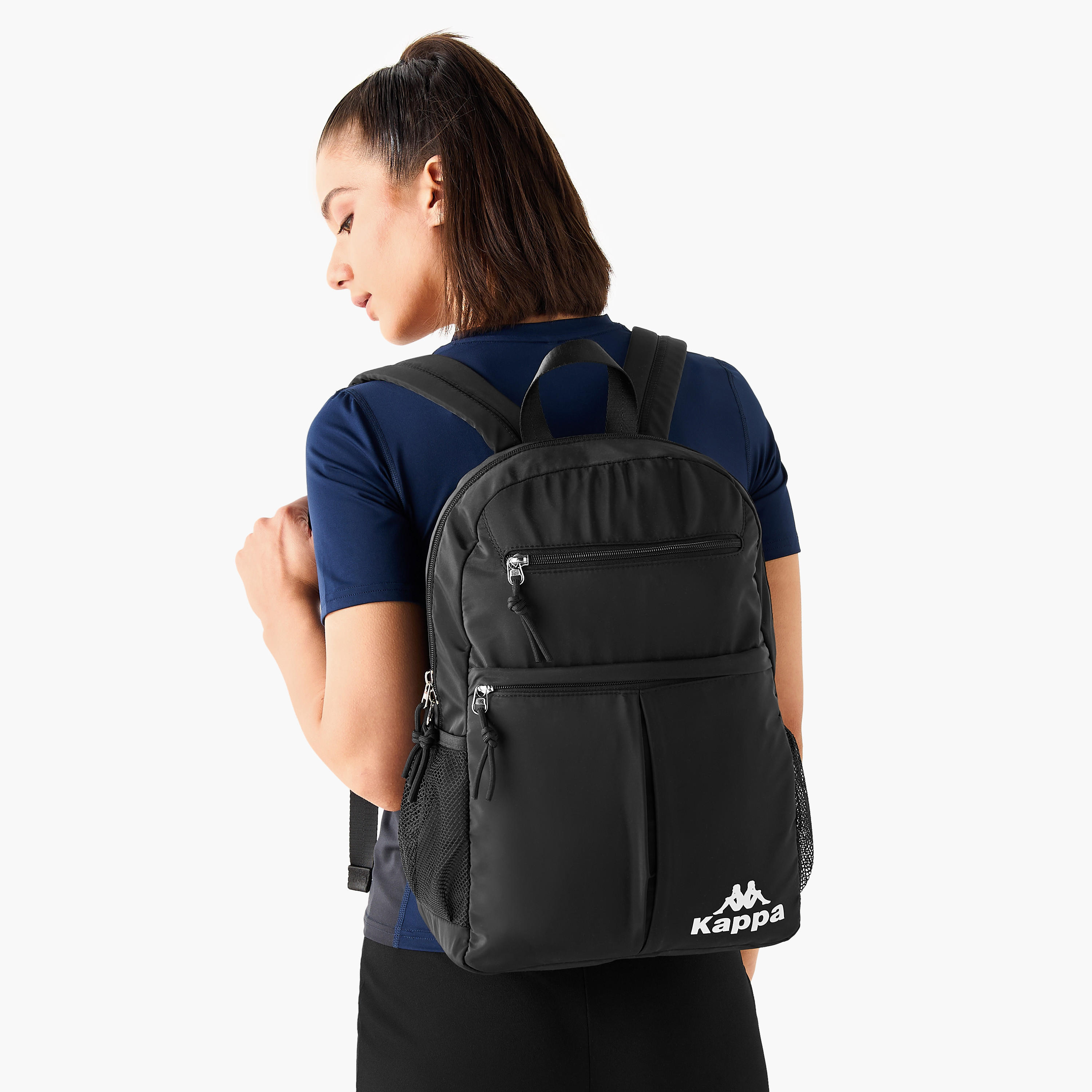 Kappa Logo Print Backpack with Adjustable Shoulder Straps - 27x14x42 cm-women-bagsandwallets-backpacks-image-2