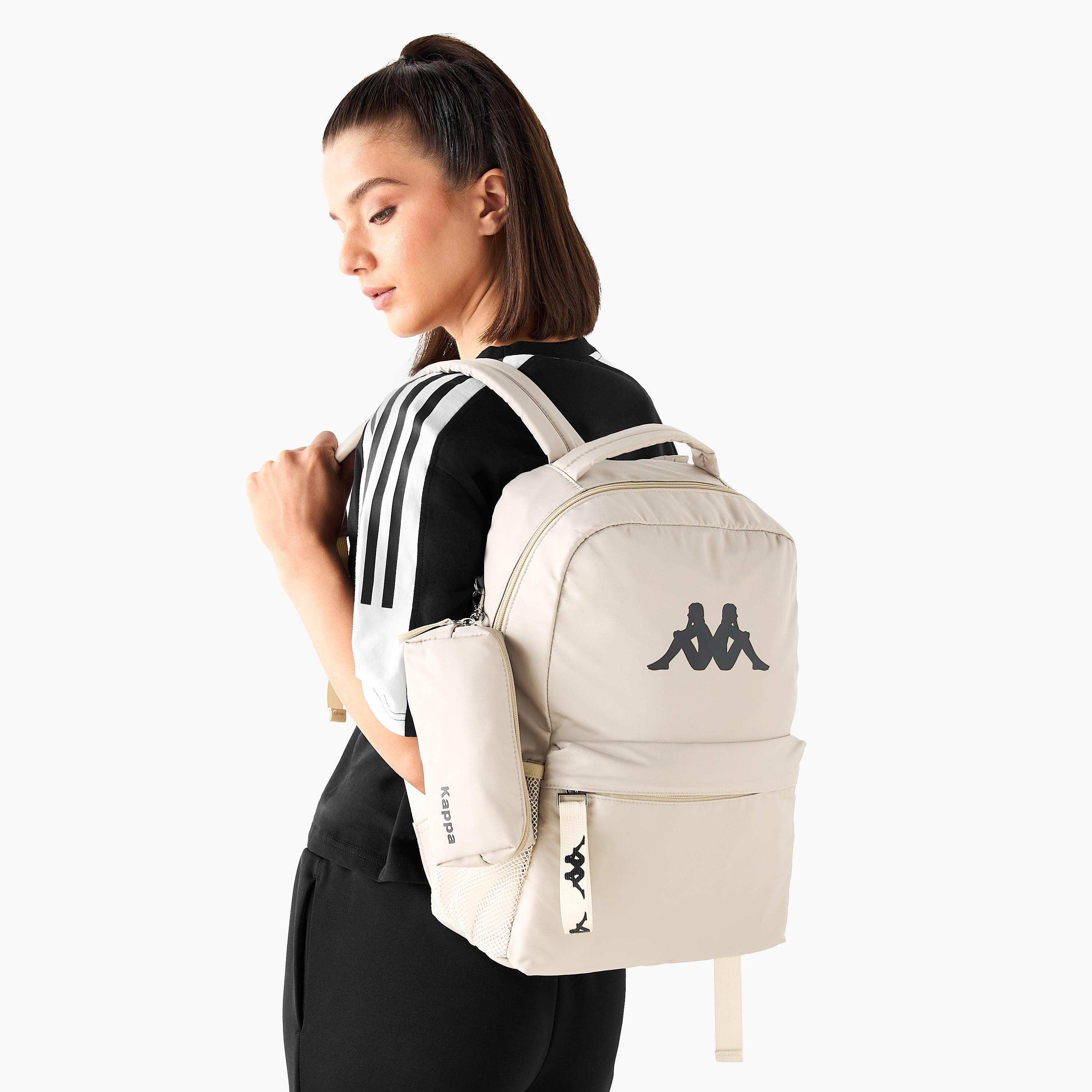 Kappa Logo Print Backpack with Adjustable Shoulder Straps and Pouch - 28x14x36 cm-women-bagsandwallets-backpacks-image-11