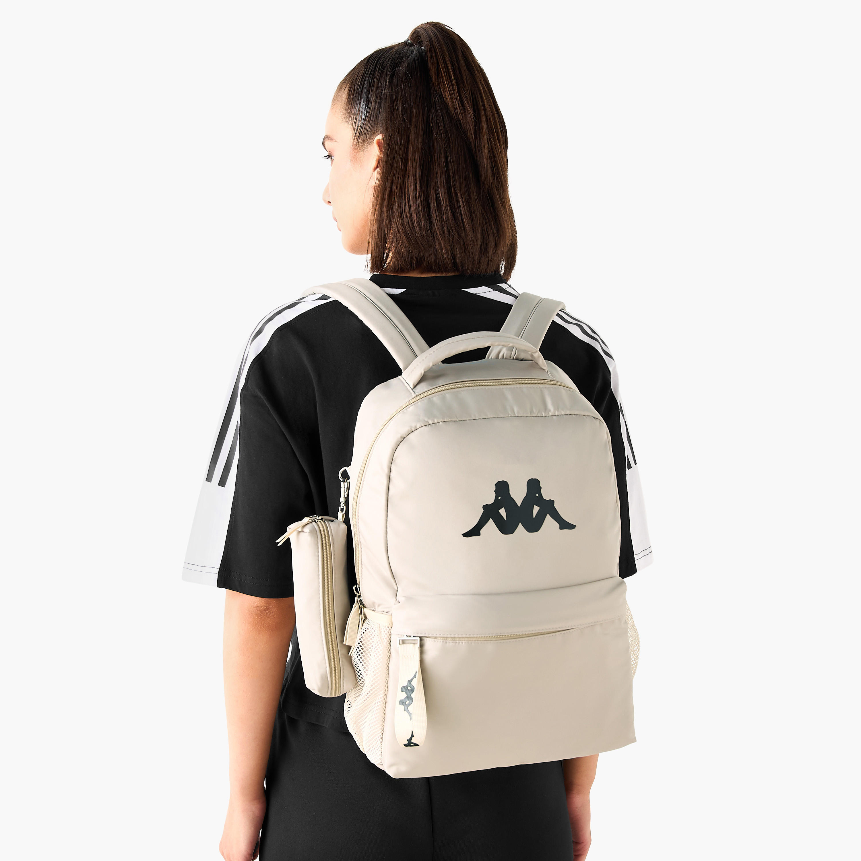 Kappa Logo Print Backpack with Adjustable Shoulder Straps and Pouch - 28x14x36 cm-women-bagsandwallets-backpacks-image-2