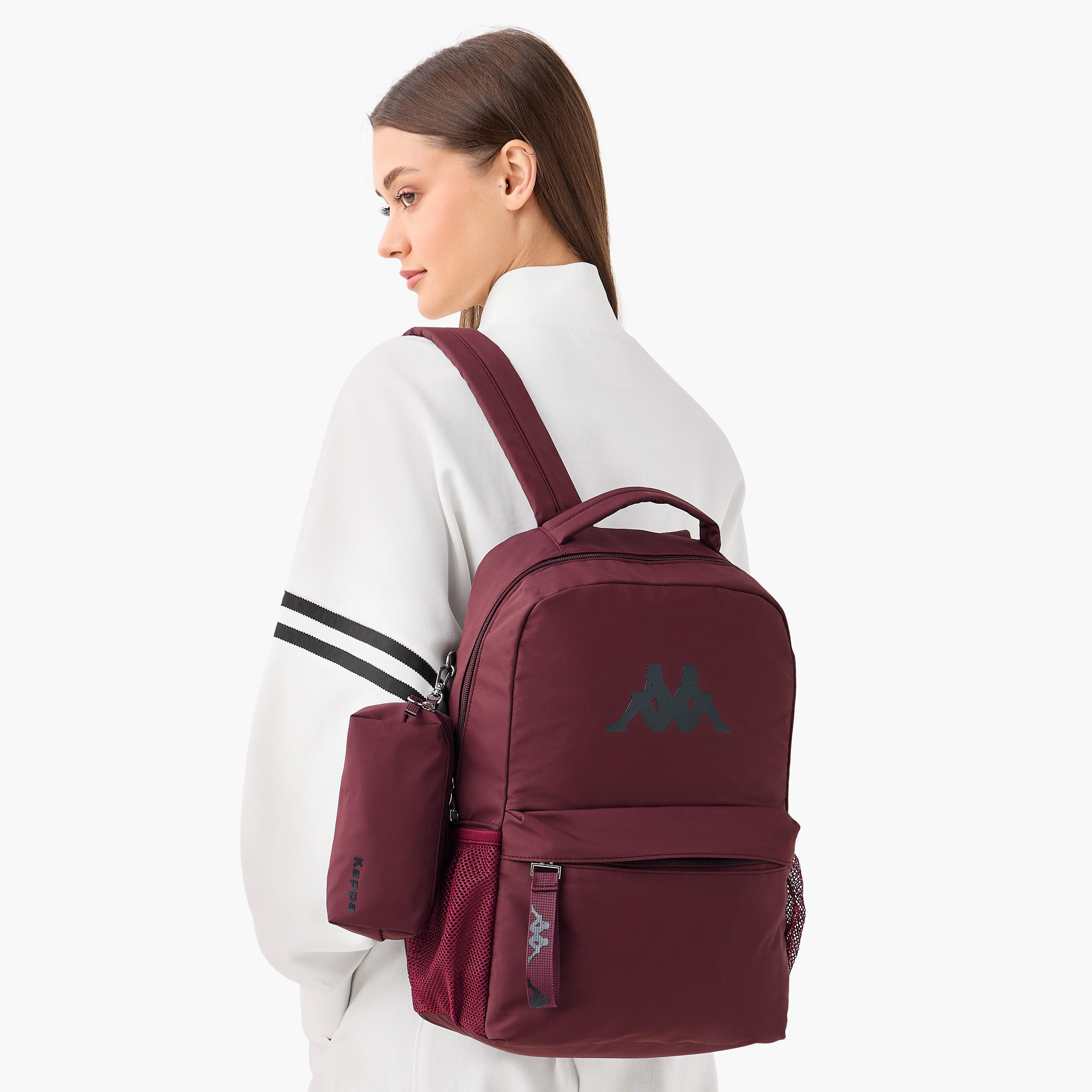 شنطة ظهر بطبعات شعار بحمّالات كتف قابلة للتعديل وشنطة صغيرة من كابا - 28x14x36 سم-women-bagsandwallets-backpacks-image-2