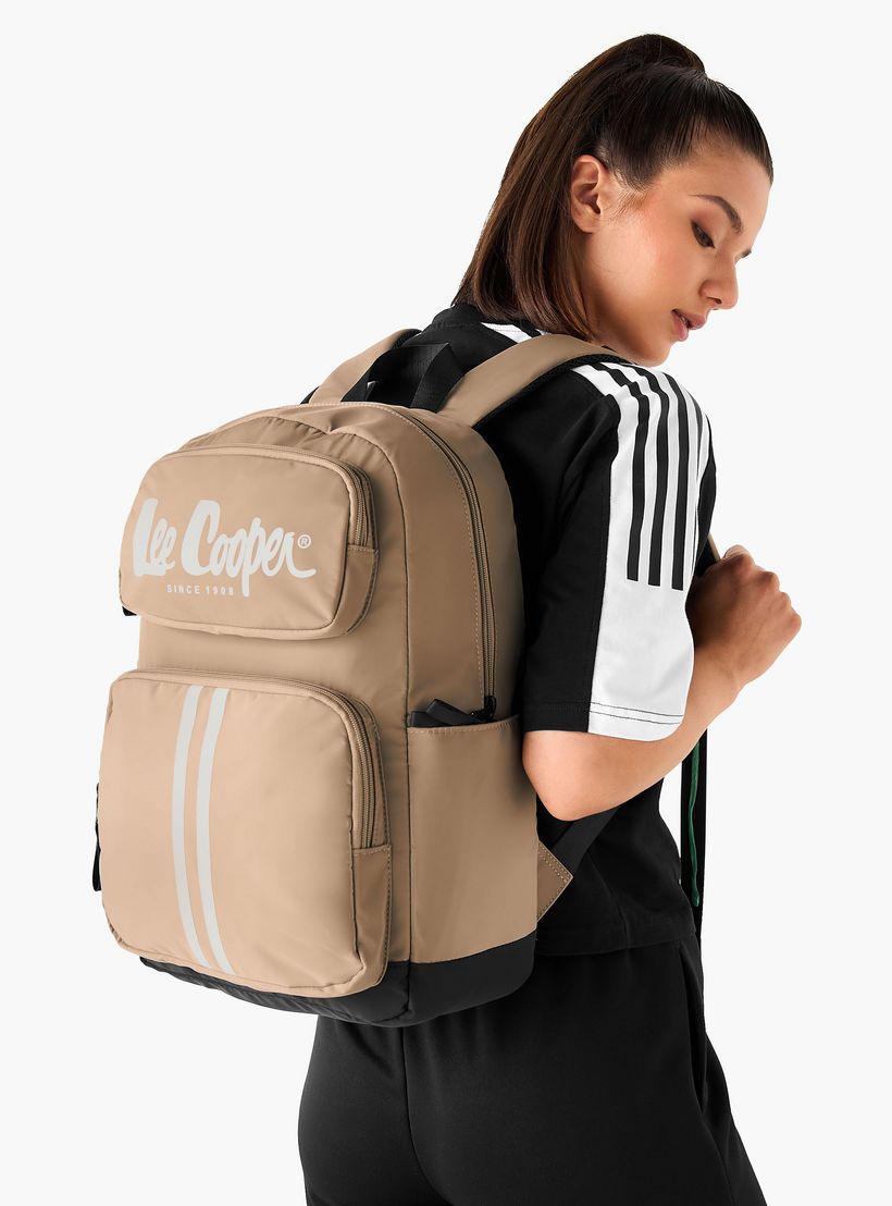 Lee Cooper Logo Print Backpack with Adjustable Shoulder Straps - 28x13.5x44 cm-women-bagsandwallets-backpacks-image-2