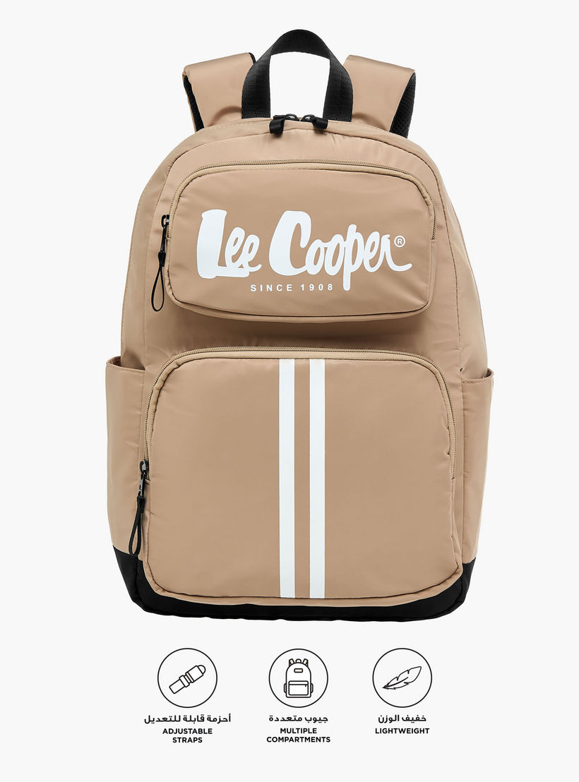 Lee Cooper Logo Print Backpack with Adjustable Shoulder Straps - 28x13.5x44 cm-women-bagsandwallets-backpacks-image-3