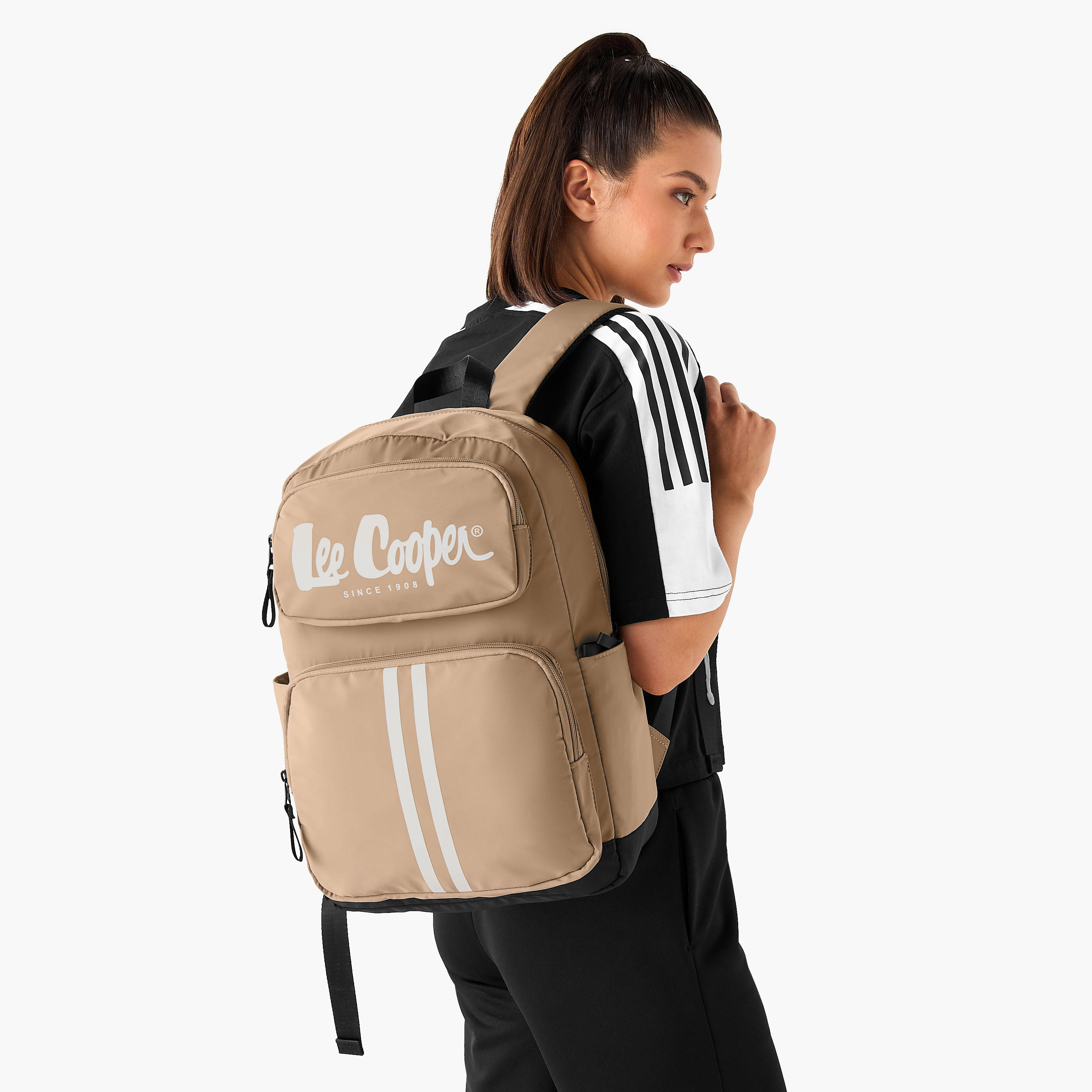 Lee Cooper Logo Print Backpack with Adjustable Shoulder Straps - 28x13.5x44 cm-women-bagsandwallets-backpacks-image-8