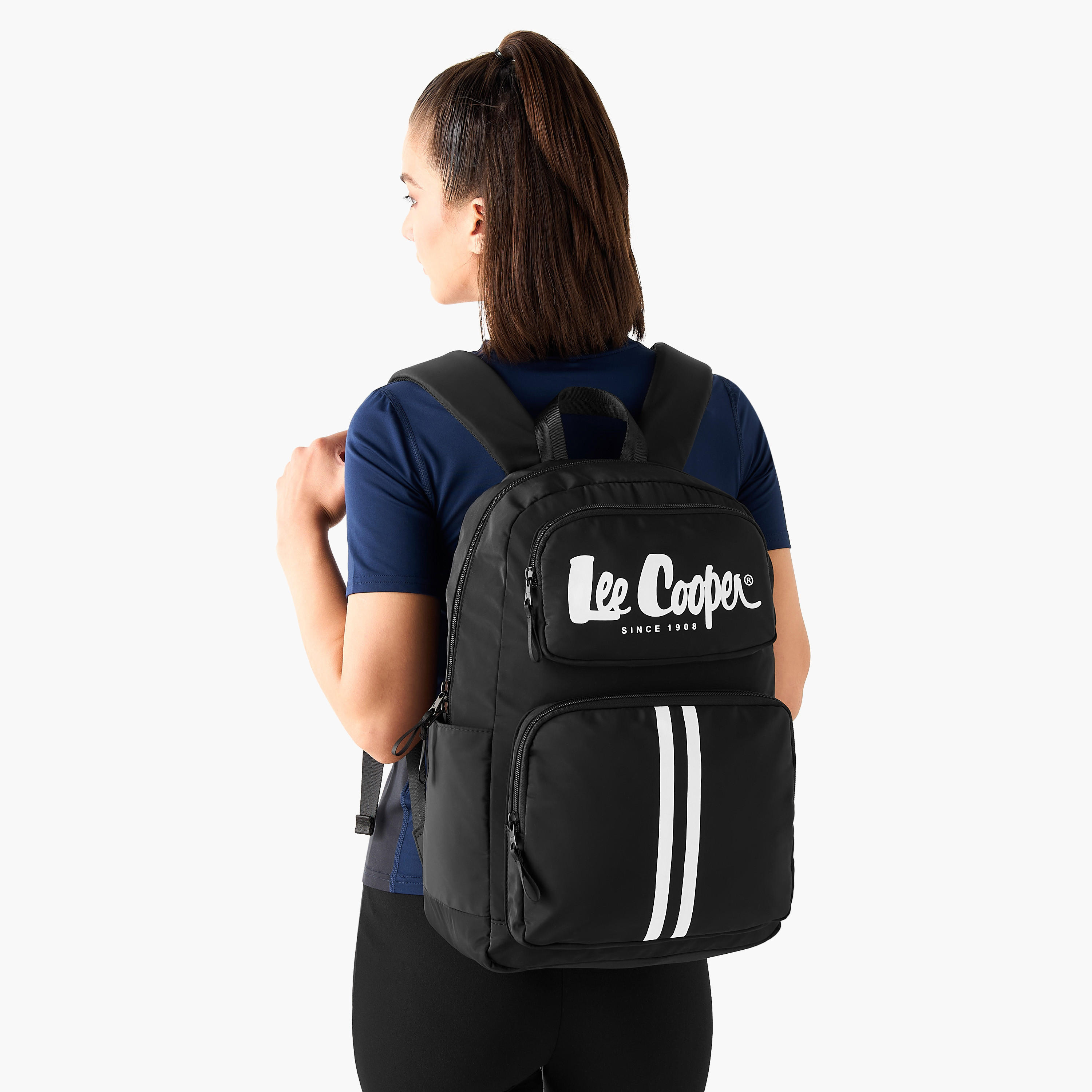 Lee Cooper Logo Print Backpack with Adjustable Shoulder Straps - 28x13.5x44 cm-women-bagsandwallets-backpacks-image-2