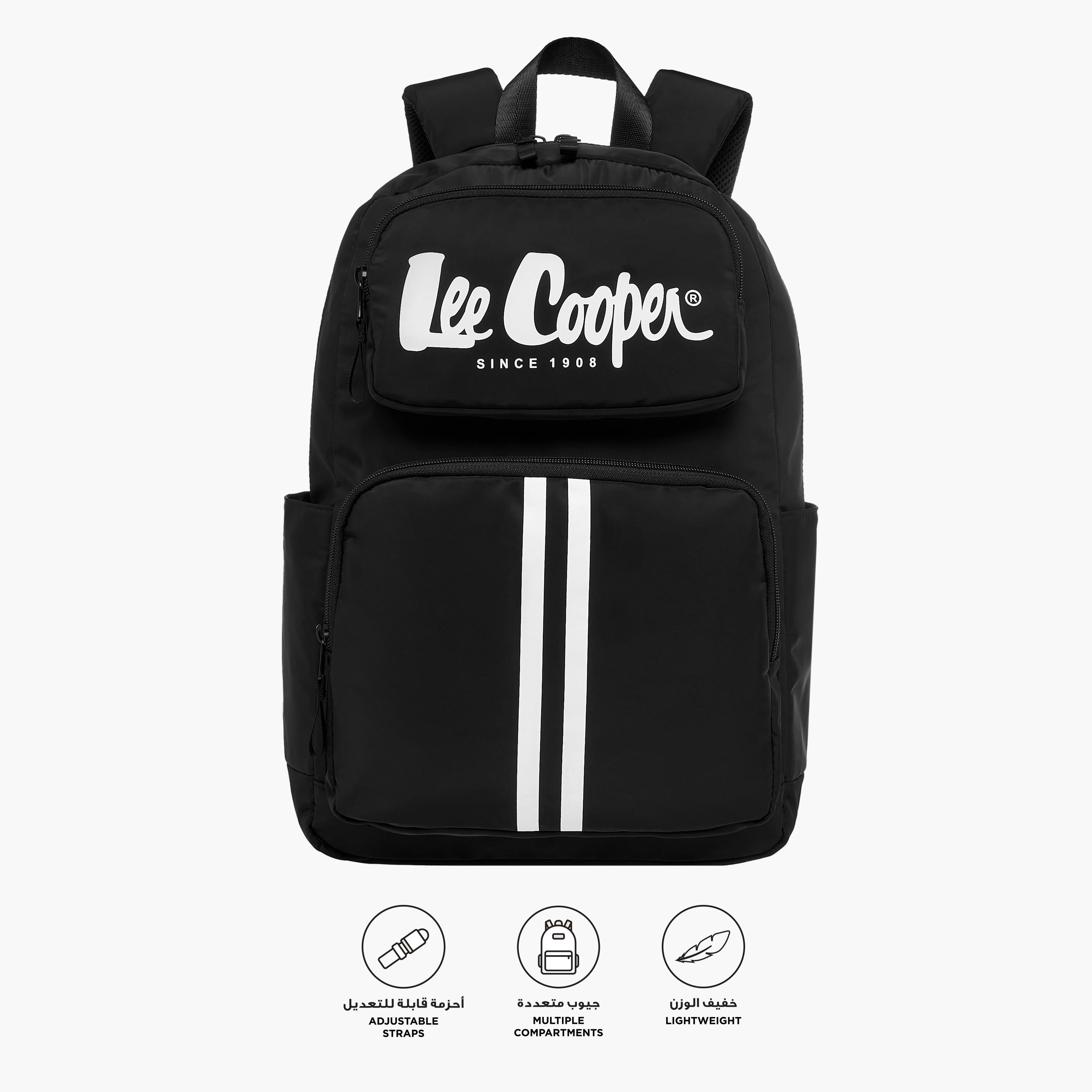 Lee Cooper Logo Print Backpack with Adjustable Shoulder Straps - 28x13.5x44 cm-women-bagsandwallets-backpacks-image-3