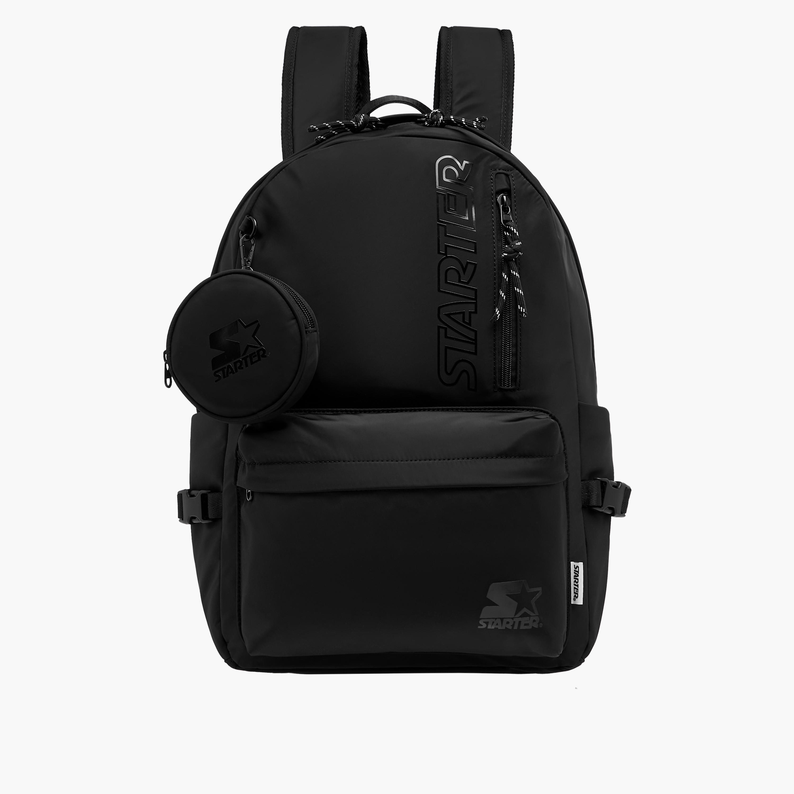 Starter Logo Print Backpack with Adjustable Shoulder Straps and Pouch - 28x13x42 cm-women-bagsandwallets-backpacks-image-1