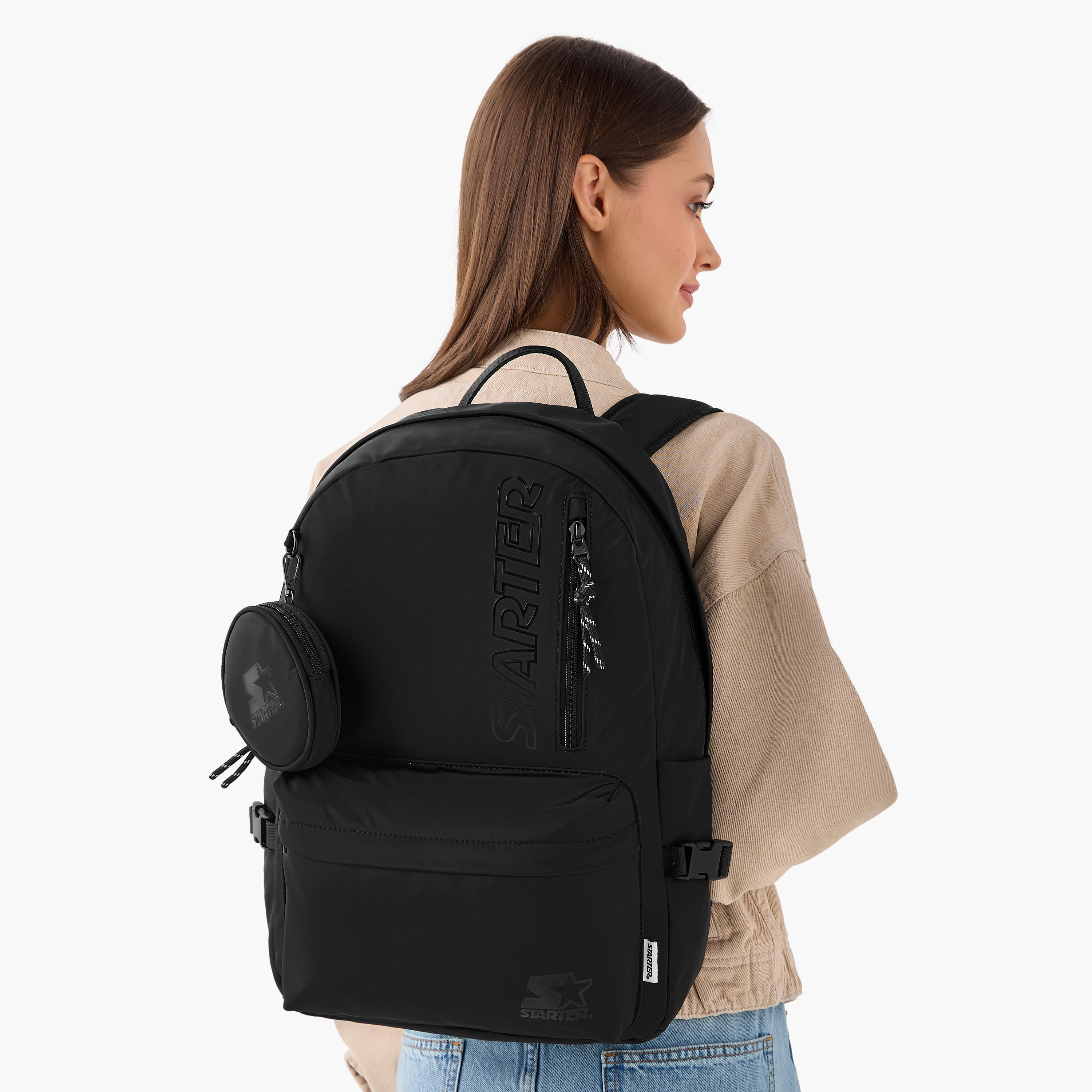Starter Logo Print Backpack with Adjustable Shoulder Straps and Pouch - 28x13x42 cm-women-bagsandwallets-backpacks-image-2