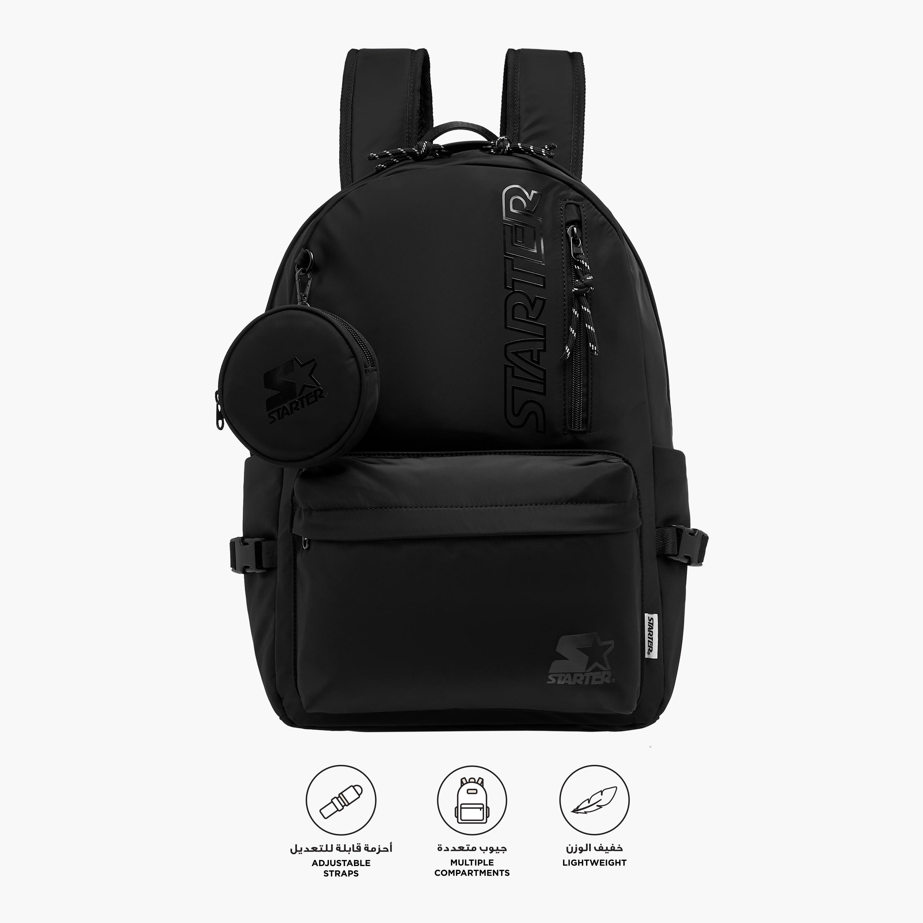 Starter Logo Print Backpack with Adjustable Shoulder Straps and Pouch - 28x13x42 cm-women-bagsandwallets-backpacks-image-3