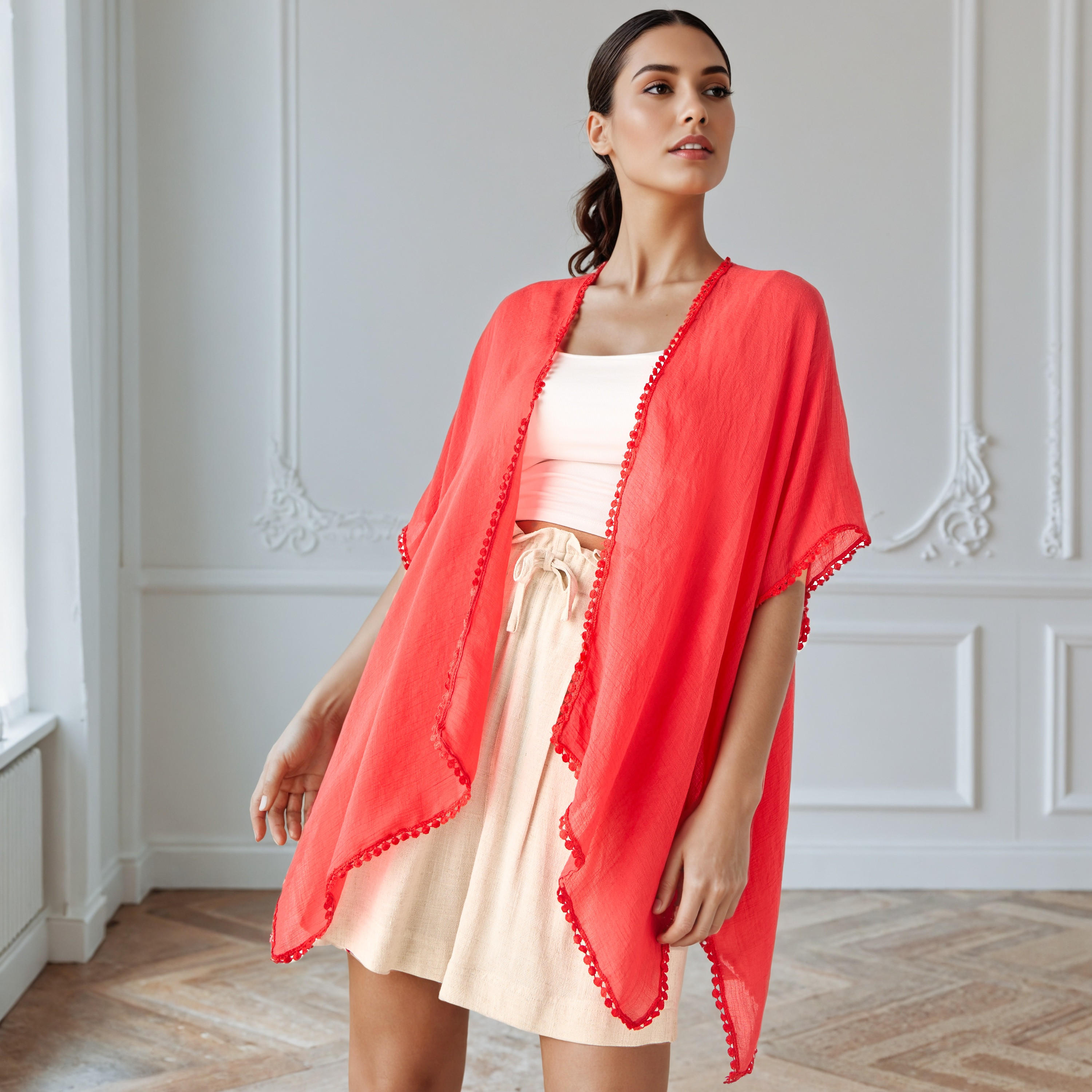 غطاء بتفاصيل كرات بوم بوم ودانتيل-women-clothing-swimandbeach-coverups-image-2