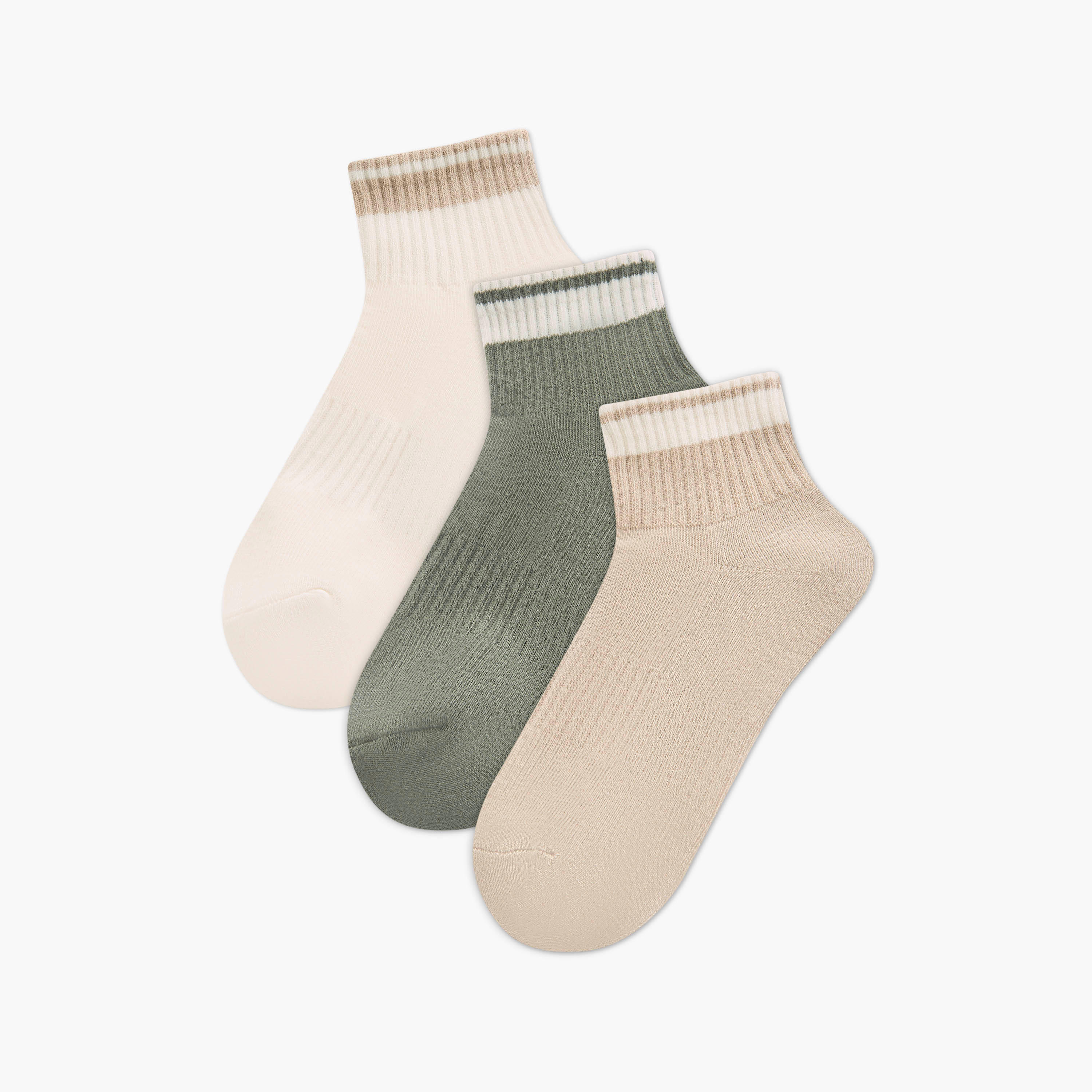 Set of 3 - Ribbed Quarter Crew Length Socks with Antibacterial Protection-women-socksandstockings-image-1